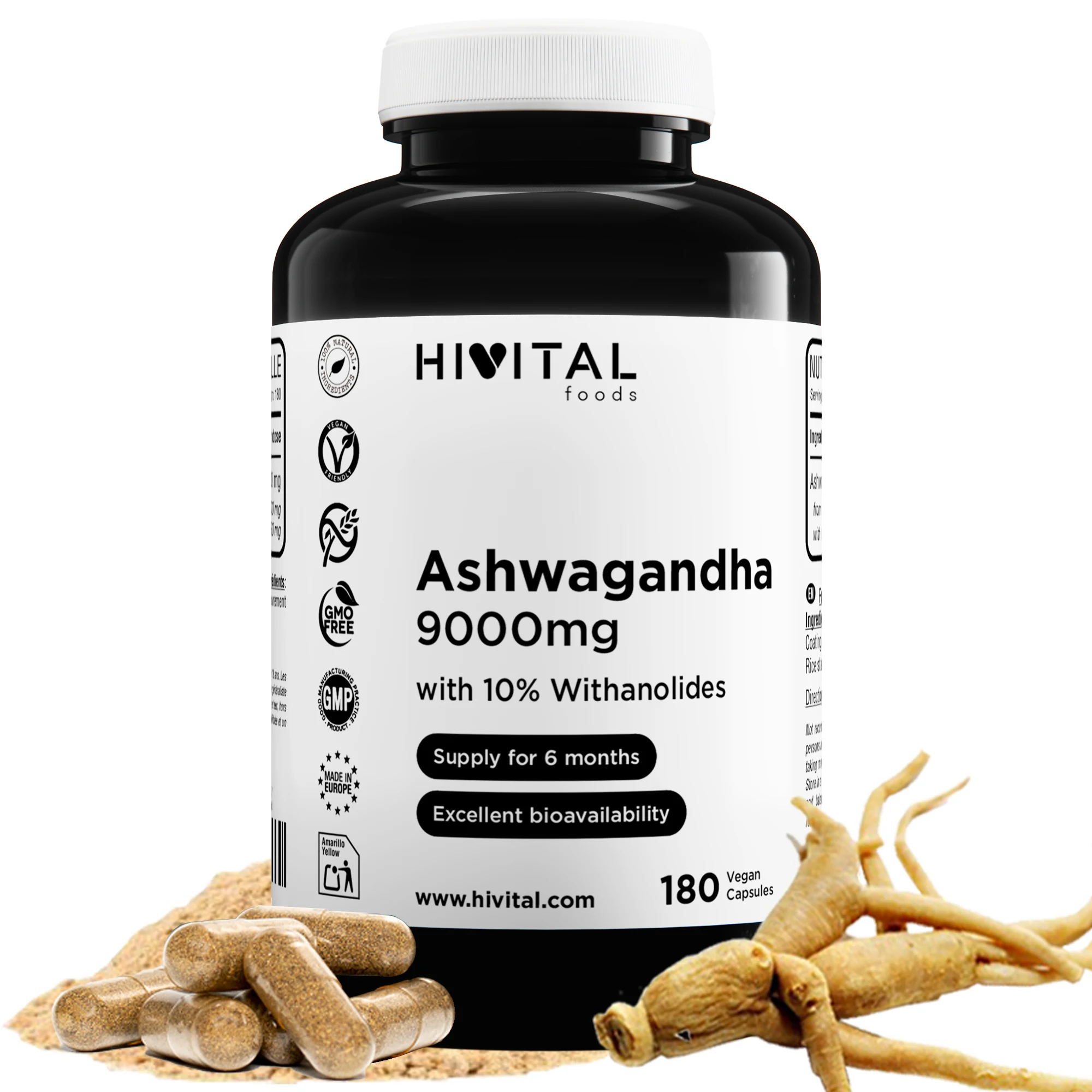 Ashwagandha 9000 mg | 180 cápsulas veganas. Hivital