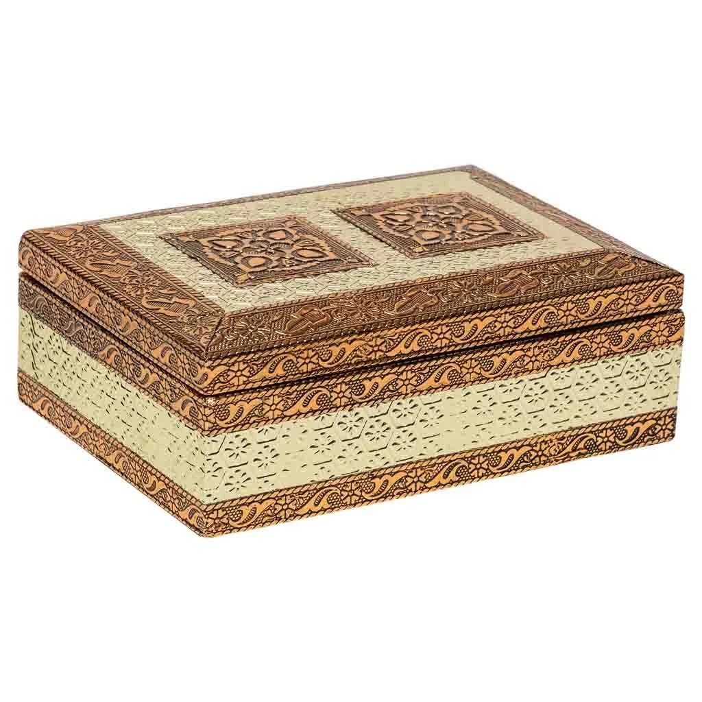 WANDERLUST DECO Joyero de metal repujado color cobre 17,5x12,5x6h cm