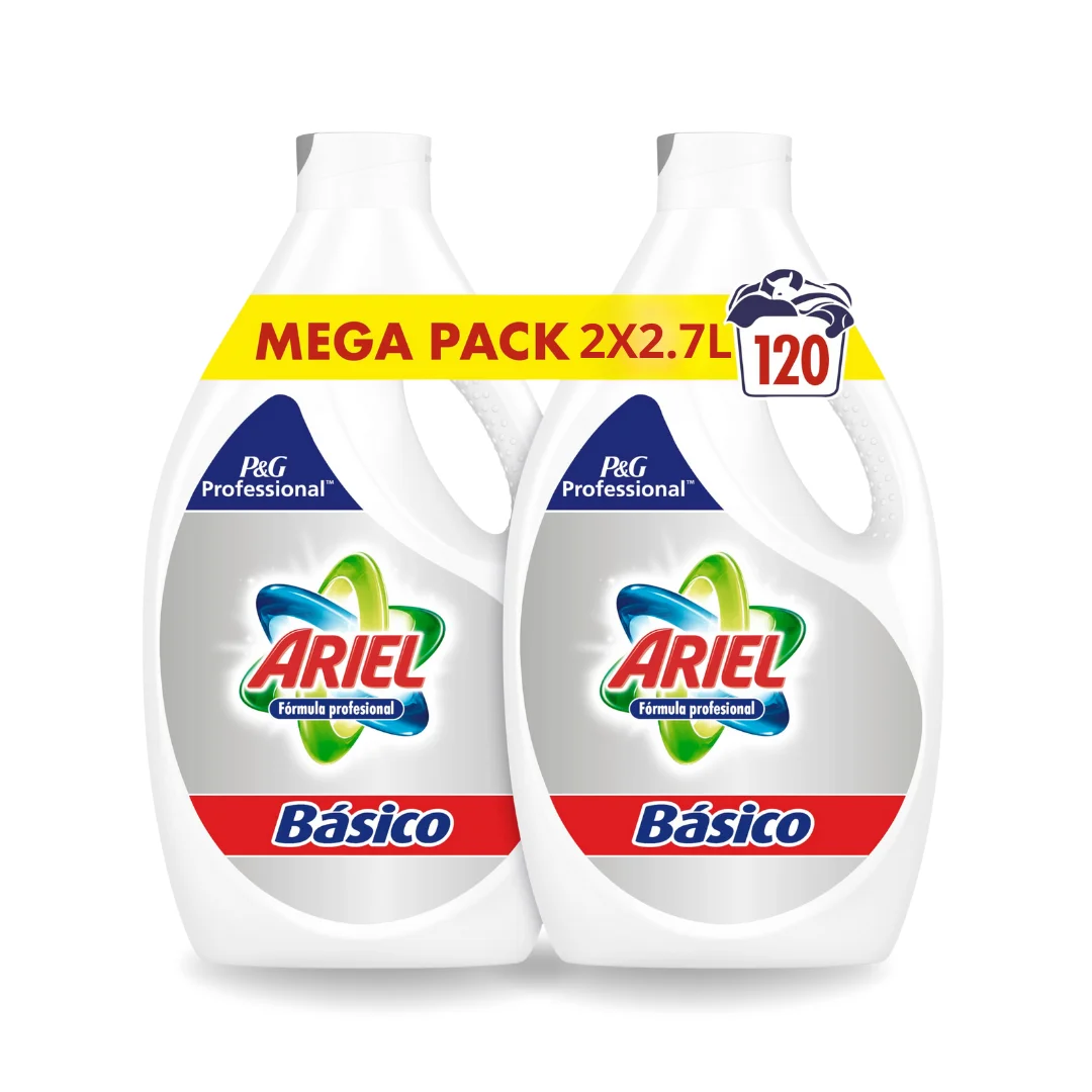 Ariel Professional, Detergente Lavadora Liquido, 120 Lavados, 2.7Litros, Blancos Brillantes Lavado tras Lavado