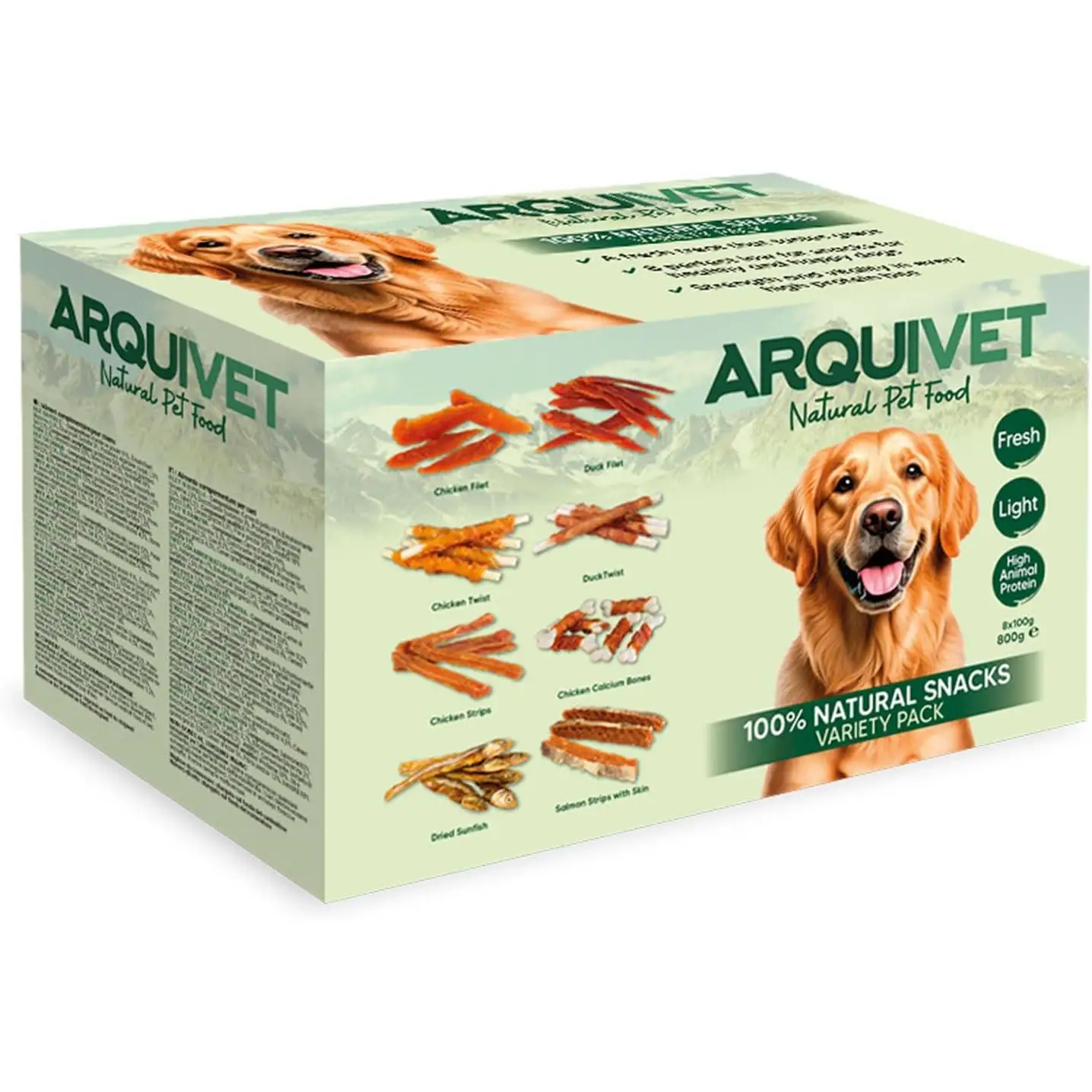 ARQUIVET Variety Pack - Snacks Naturales para Perros - 8 Bolsas variadas de 100g