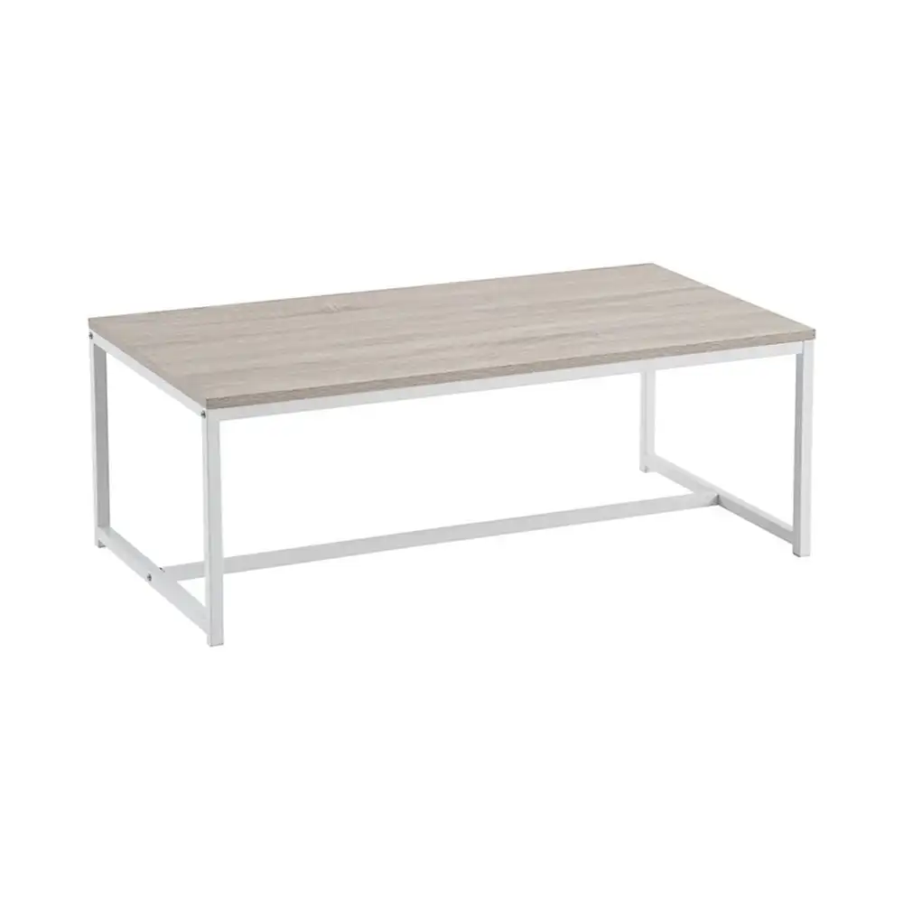 Lola Home Mesa de centro de acero y madera MDF en blanco y natural de 100x50x36 cm