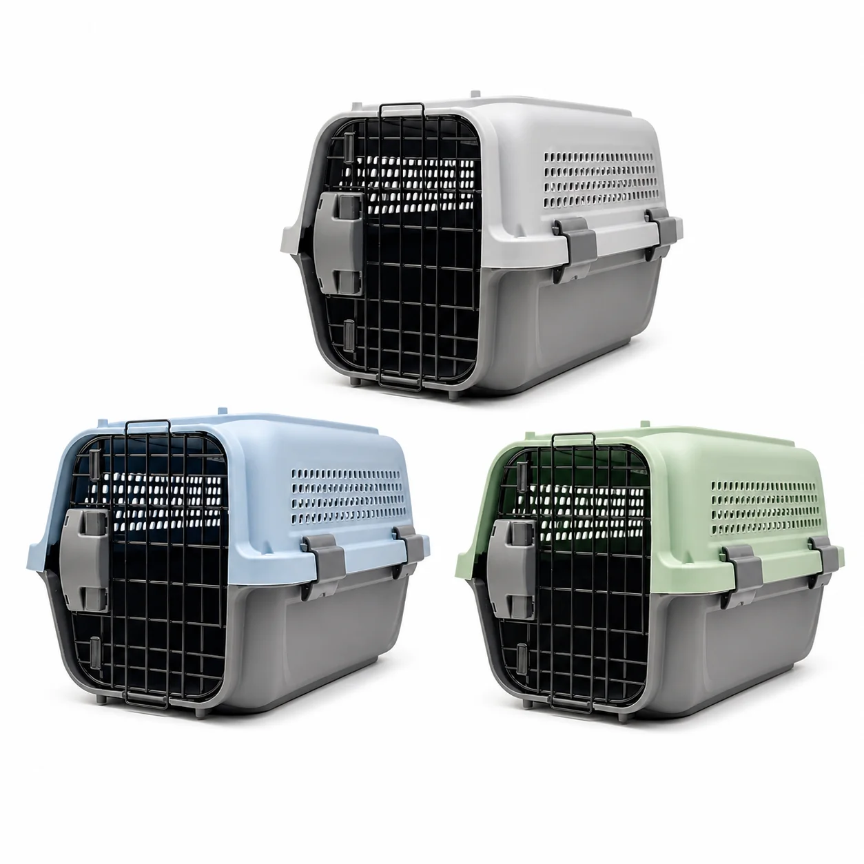 Transportín para Mascotas de Plástico Resistente con Puerta Metálica y Cierre de Seguridad, Diseño Ventilado y Asa Superior, Ideal para Perros, Gatos y Animales Pequeños en Viajes por Carretera, Tren