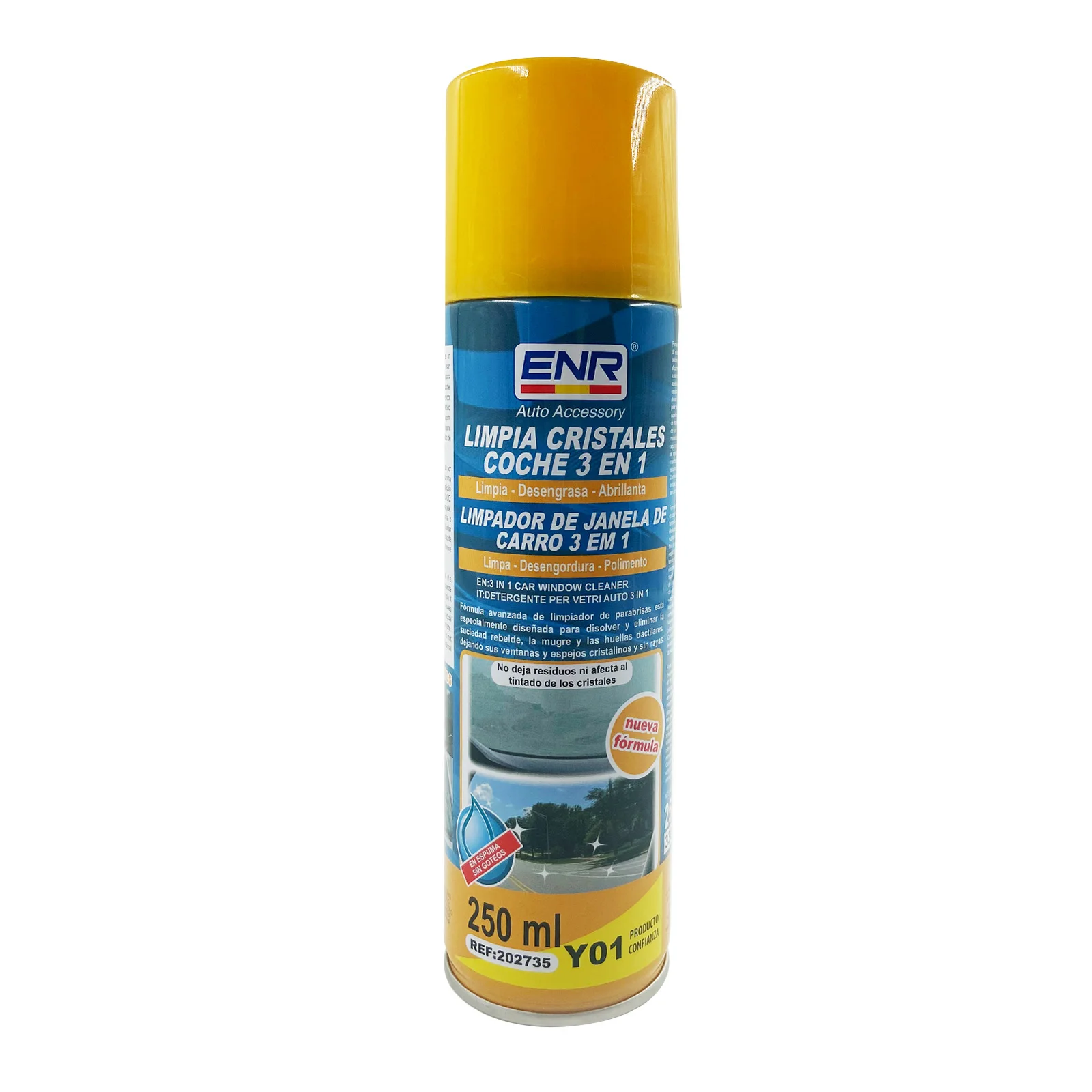 🥇ENERFERO-Limpiacristales Coche,Limpiador de Cristales Auto, Desengrasa y Abrillanta,Elimina la Grasa y Suciedad de la Ventana y Cristales 250ml