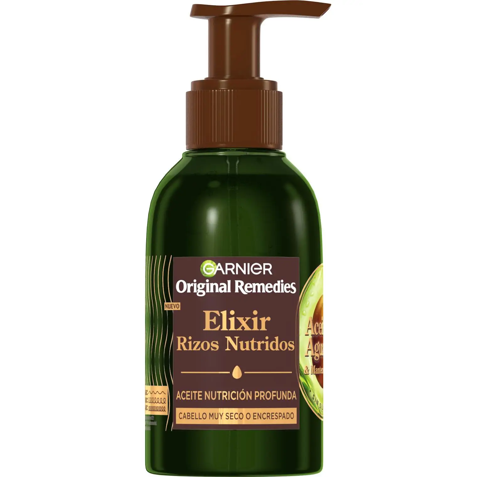 GARNIER | Original Remedies Aceite de Aguacate y Manteca de Karité Elixir Rizos Nutridos Aceite Nutrición Profunda para Pelo Muy Seco o Encrespado 120ml