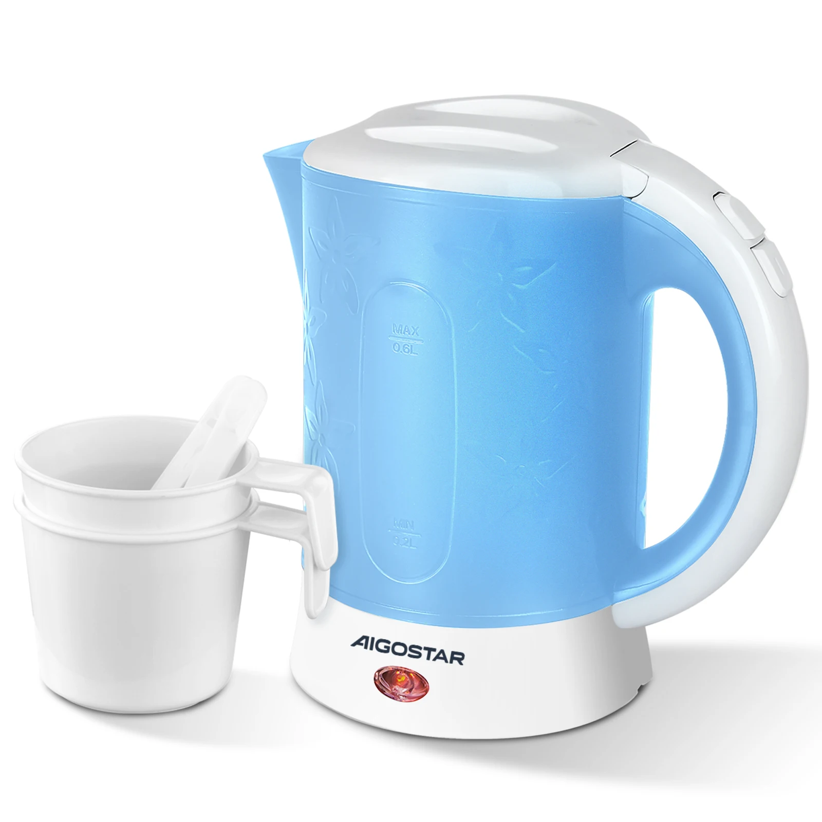 AIGOSTAR Hervidor de Agua Eléctrico - Incluye dos tazas y dos cucharas de regalo, Filtro Antical, Apagado Automático ( 0.6L,  650W Travel Hervidor Agua Pequeño )