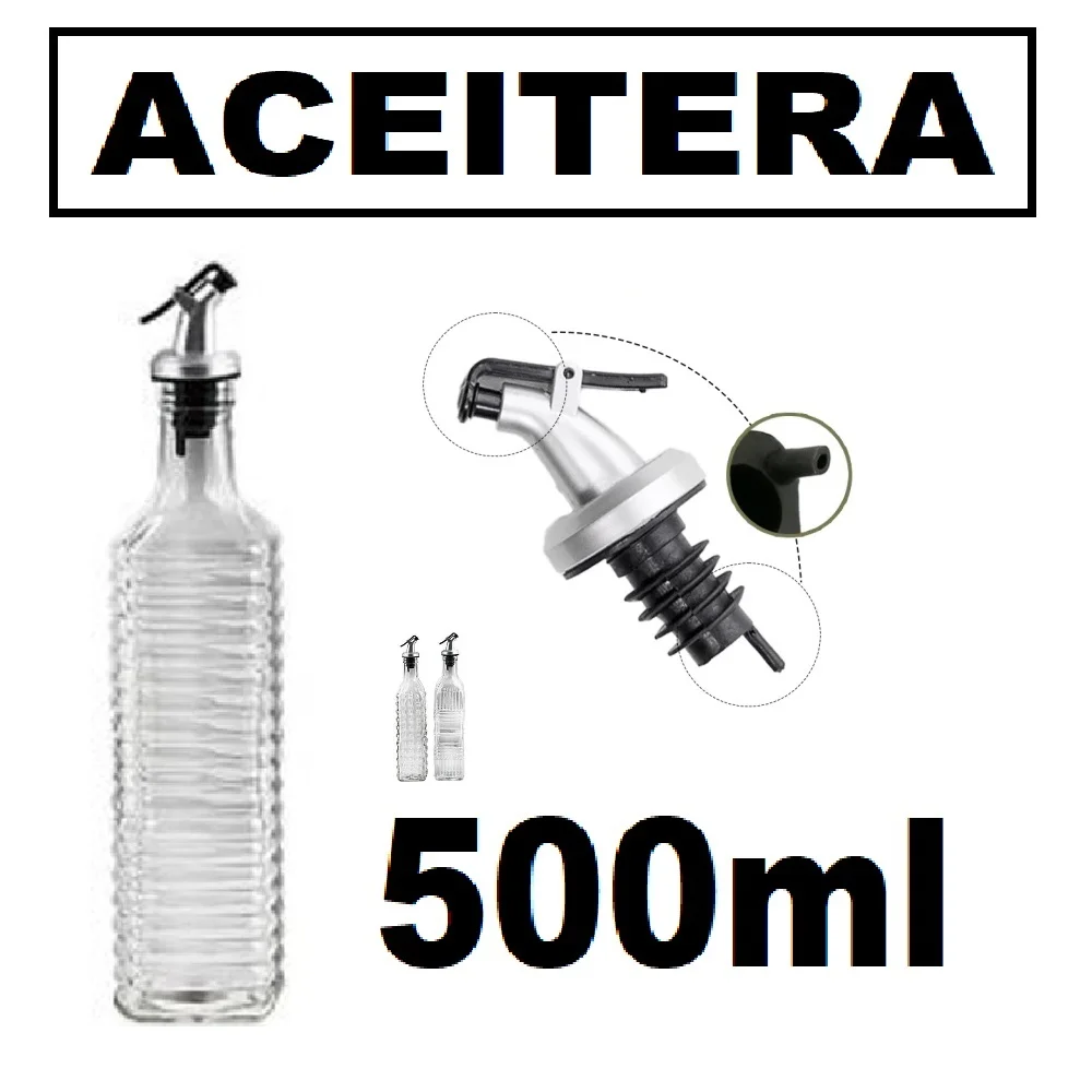 ACEITERA BOTELLA CRISTAL CON TAPON DOSIFICADOR, CAPACIDAD 500ML, Utensilio de Cocina,CM,FESPU