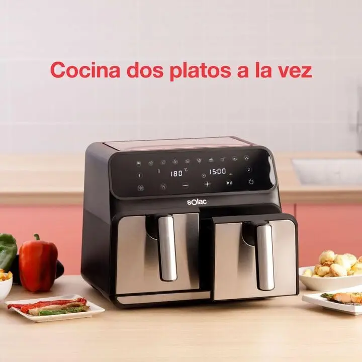 Solac Double Air Fryer, 8 Liter Capacity, Family Size, 1700W, Double Basket, Healthy Kitchen, Léviter Double