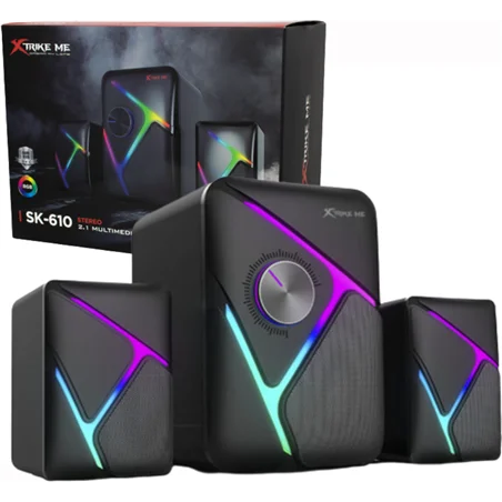 XTRIKE ME 2.1 Speaker for PC with RGB light SK610 3 inch + 2 inch * 2 Xtrike Me SK-610 2.1 Speaker System 1.2 meter USB cable, gaming lighting volume adjustment knob