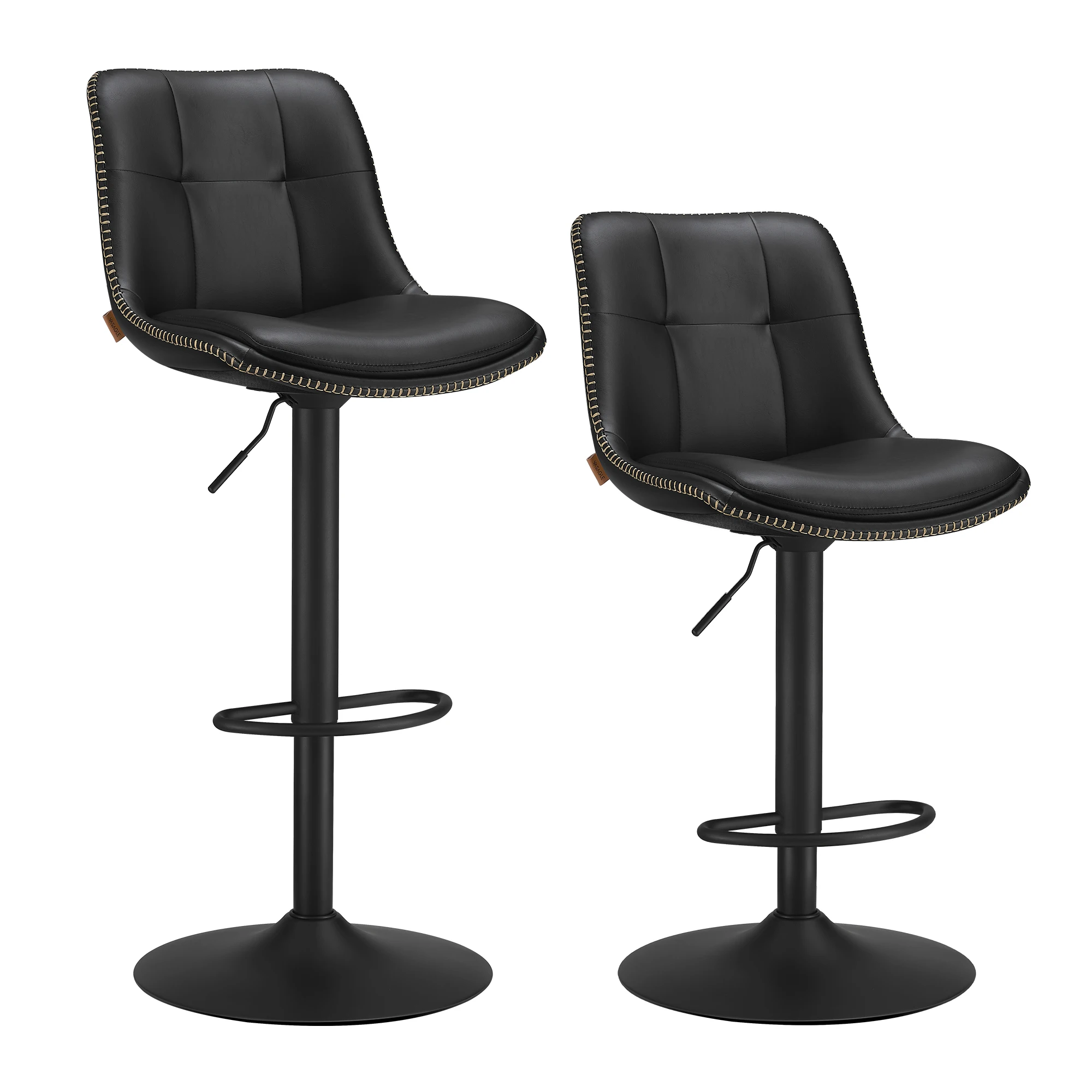 VASAGLE Juego de 2 Taburetes de Bar, Sillas Altas Giratorias Regulables en Altura, Acolchado PU, Sillas de Cocina con Respaldo y Reposapiés, Comedor, Mostrador, Acero, Negro Tinta/Verde Bosque/Gris
