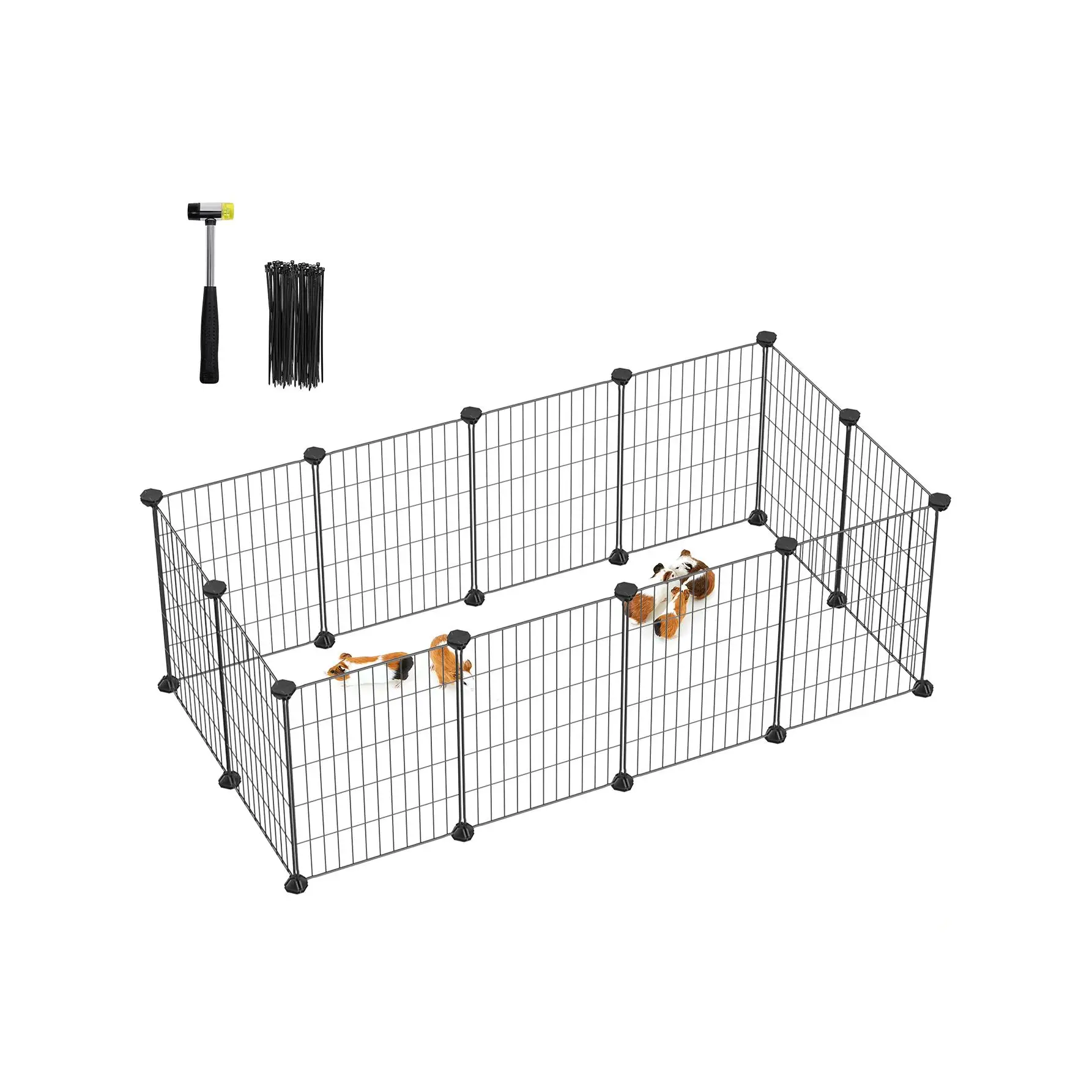 SONGMICS Jaula para Mascotas, Valla Metálica para Hámster, Conejitos, Parque de Mascotas en Bricolaje, para Animalitos, Negro/Blanco