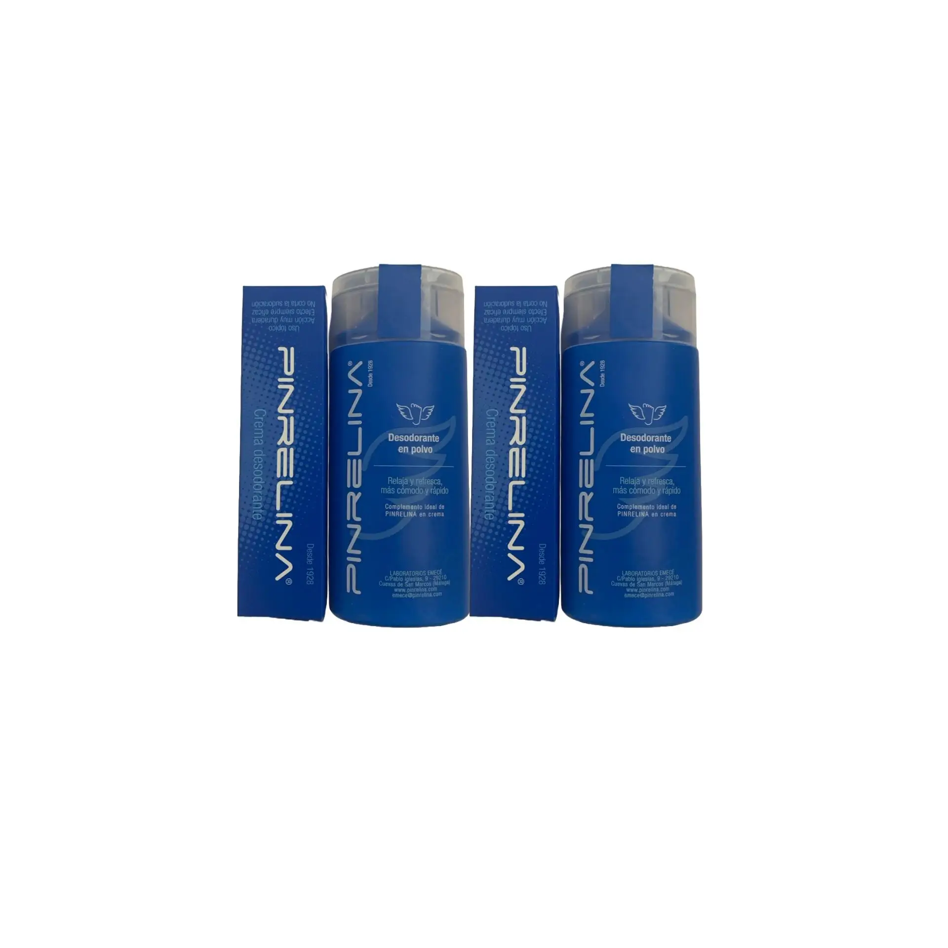 Pinrelina Pack Ahorro Crema y Polvo Tratamiento contra el mal Olor a Pies Axilas Ingles Desodorante (4 Unidades) 2 Crema 2 Polvo