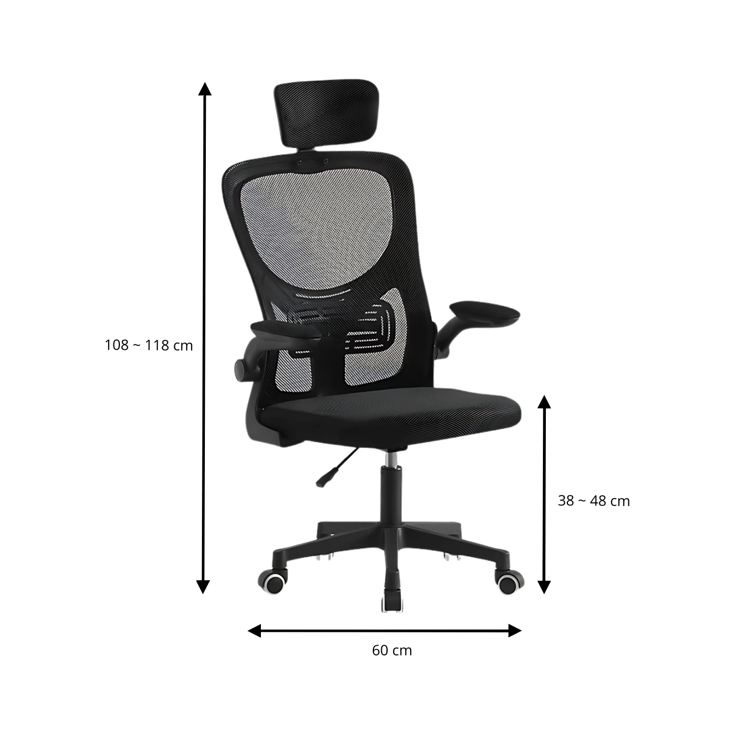 LUTODY - Office desk chair with adjustable headrest, gaming, breathable mesh net backrest, lumbar support, ergonomic with nylon lining, folding armrest, 360o rotating wheel, pp leg, desk, for work center office