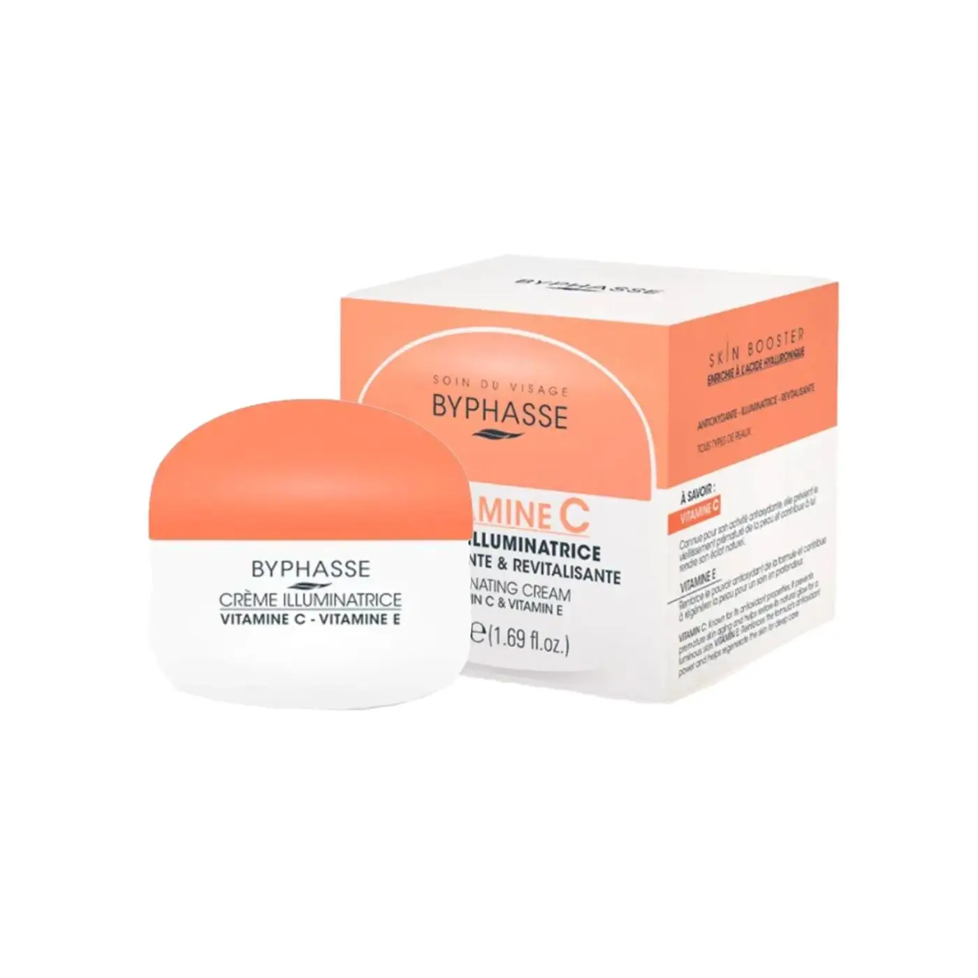Crema Iluminadora Facial con Vitamina C y Ácido Hialurónico Byphasse 50 ml Hidratación Profunda, Antiedad y Brillo Natural para Todo Tipo de Piel