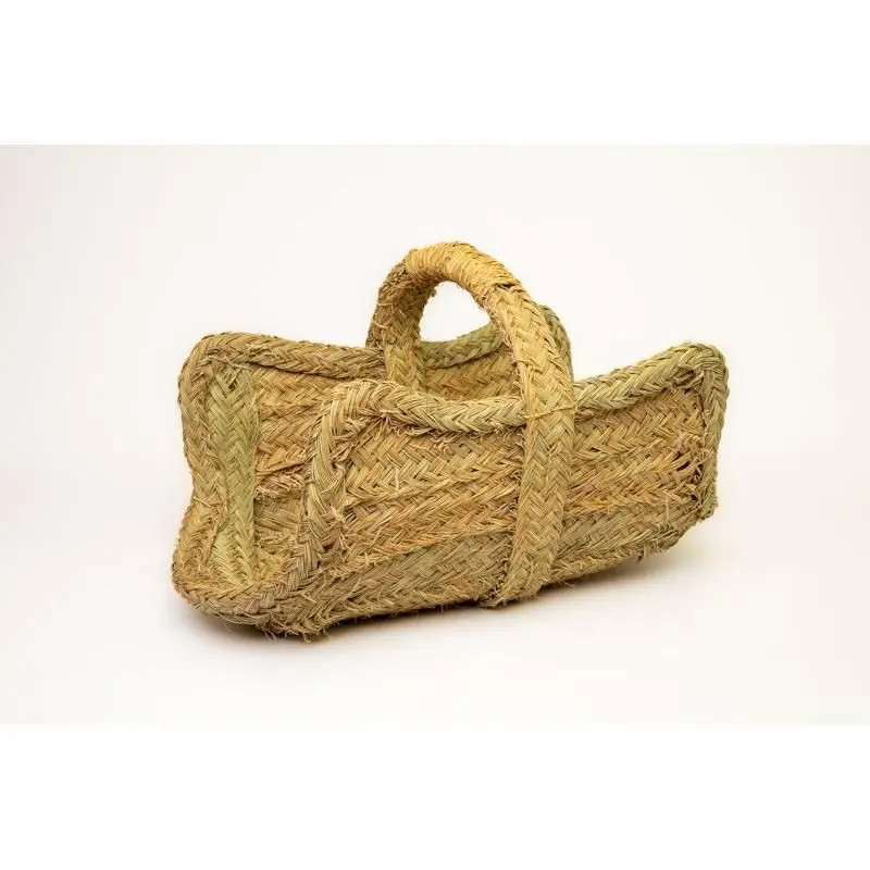 Fibranature - Leñera rectangular de esparto con asa central - 100% artesanal y ecológica - decoración de eventos y hogar - guardar madera (60x40x25cm)