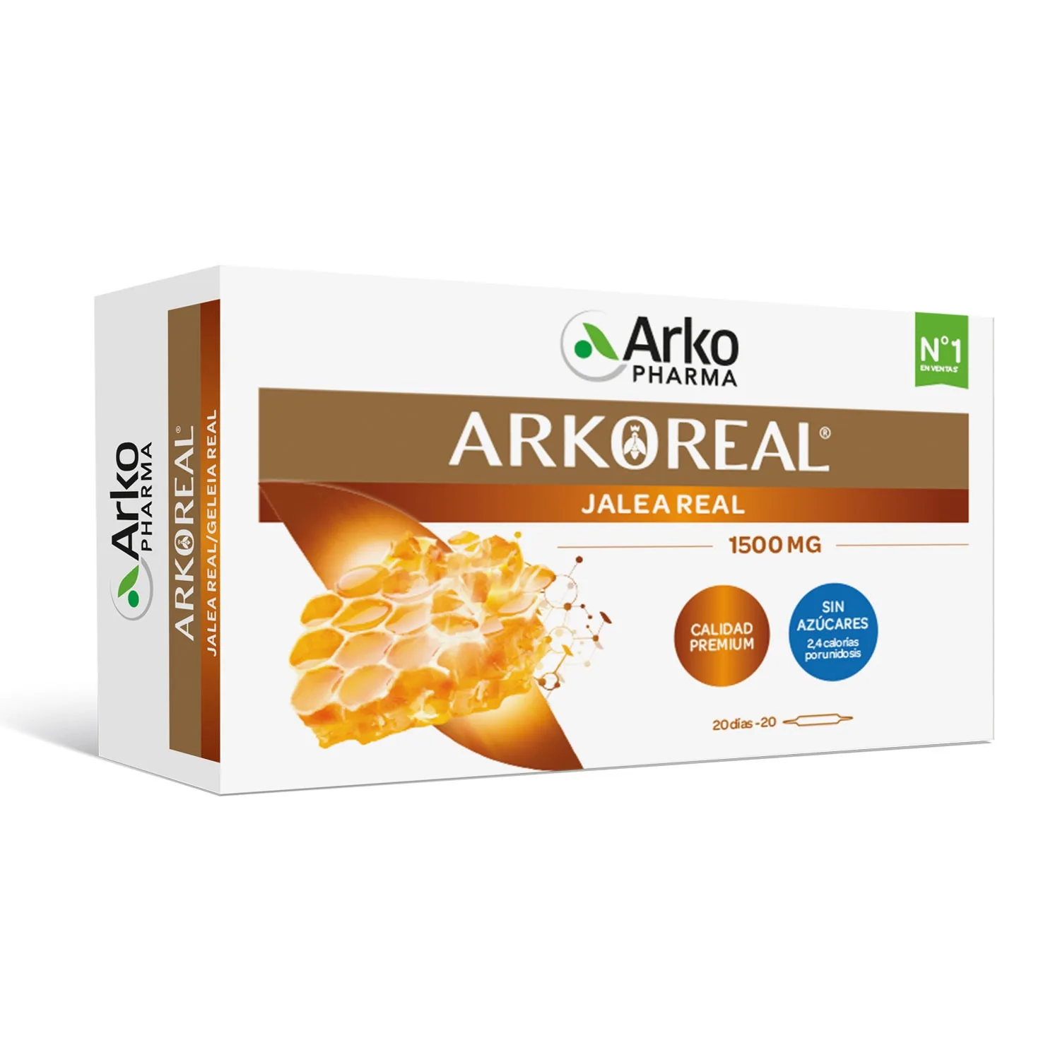 Arkoreal® Jalea Real Bio (20 Ampollas) - Refuerzo Natural de Energía y Defensas - 100% Pura, Sin Conservantes y con Sello de Apicultura Responsable