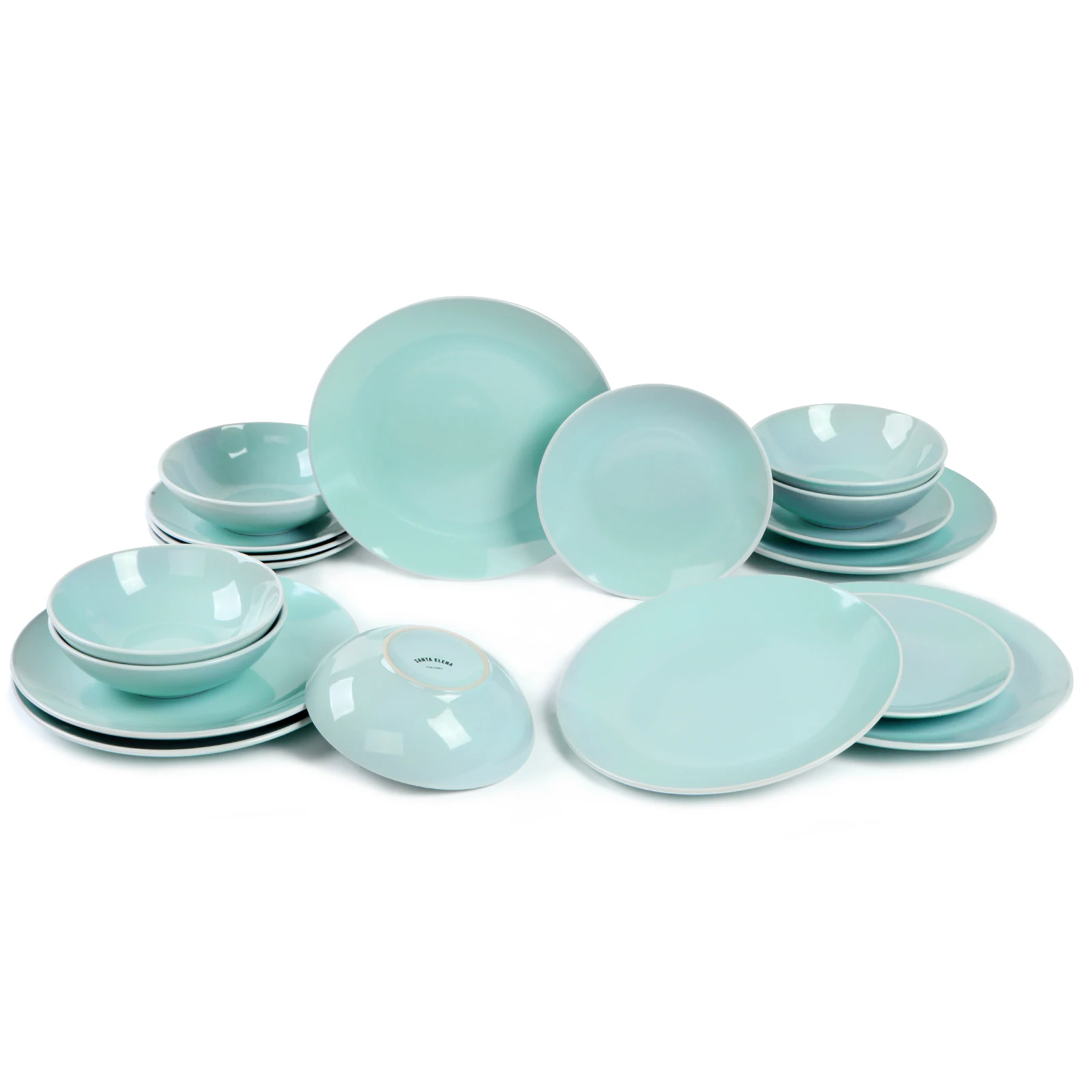 Santa Elena Ceramic Tableware 18 Pieces Model Sun-Green Color-Service for 6-Resistant Stains and Scratches-Ergonomic Design-Easy Cleaning-Suitable Dishwasher-Innjoo