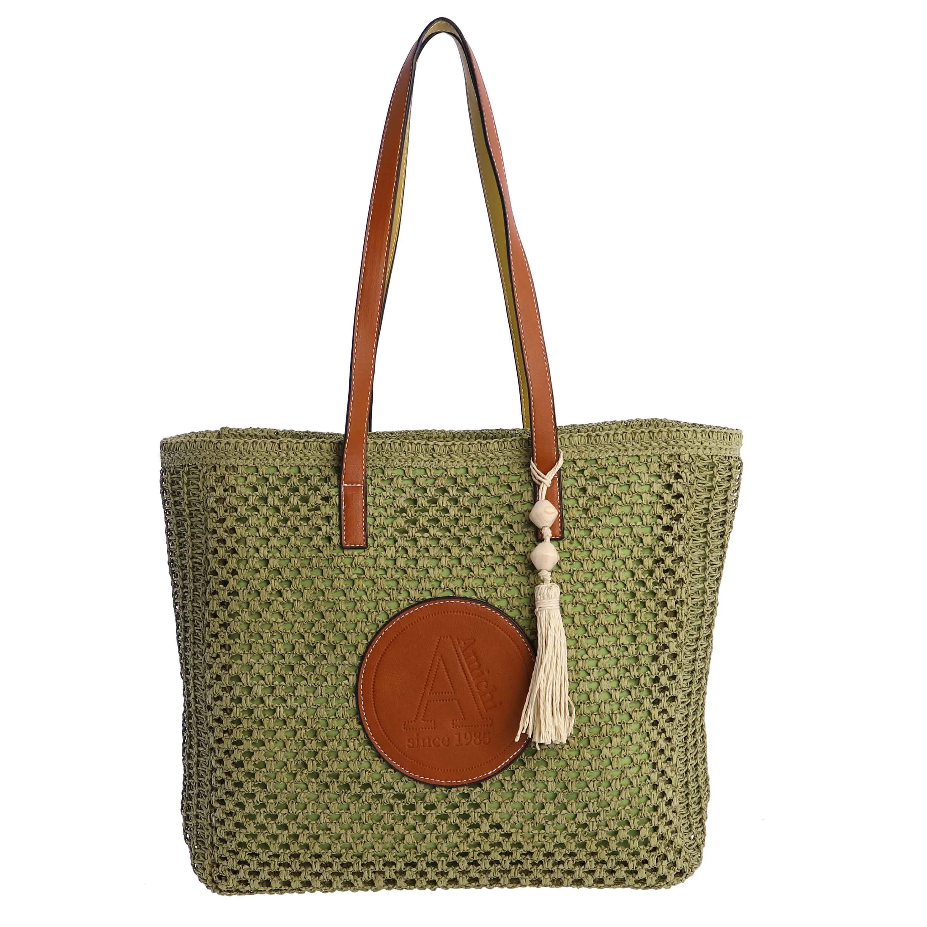 Bolso shopper para mujer Fuerteventura de fibras naturales trenzadas con cremallera
