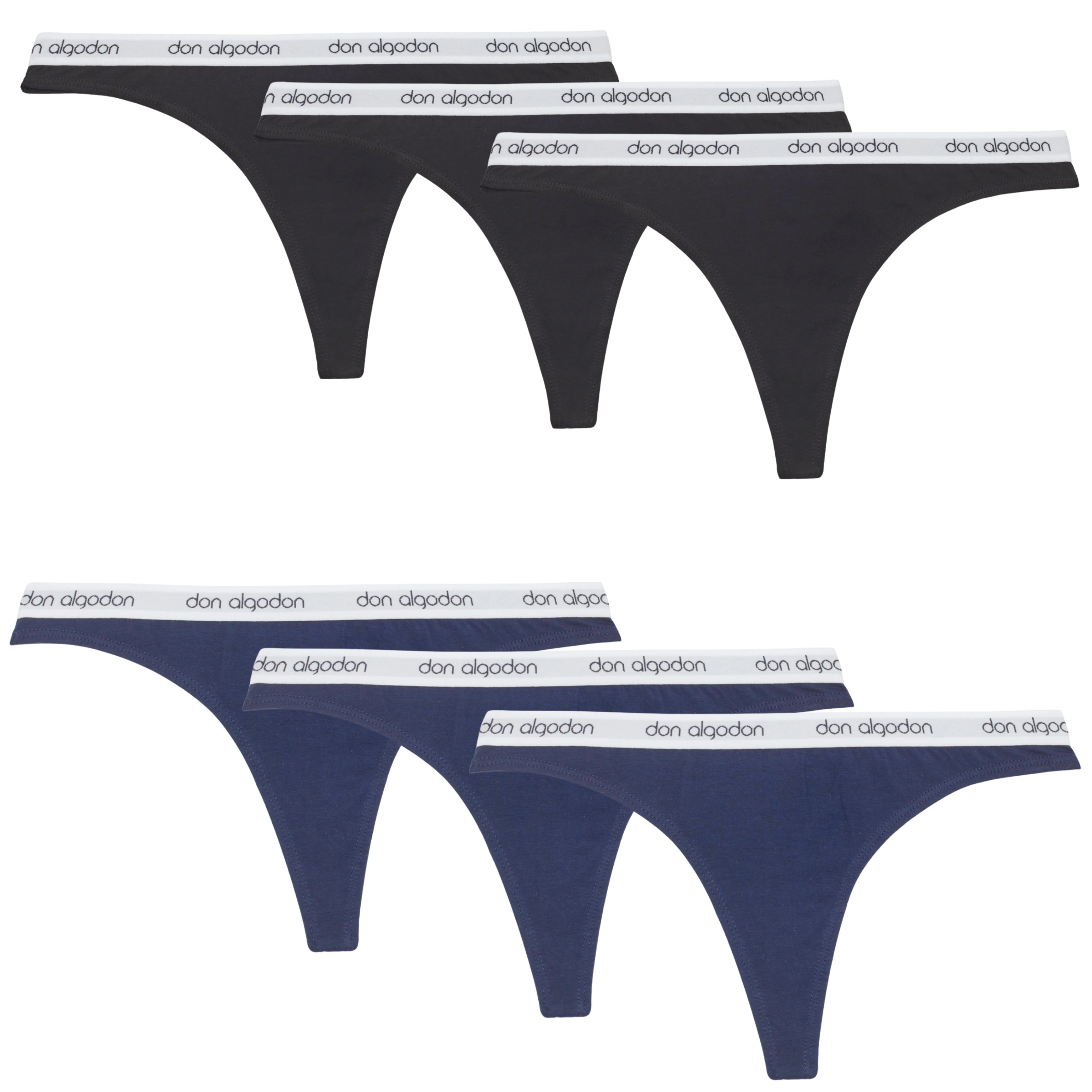 Cotton gift | 6 Cotton thongs Pack | Soft and breathable | 3 thongs of two different colors: navy and black | 93% Cotton