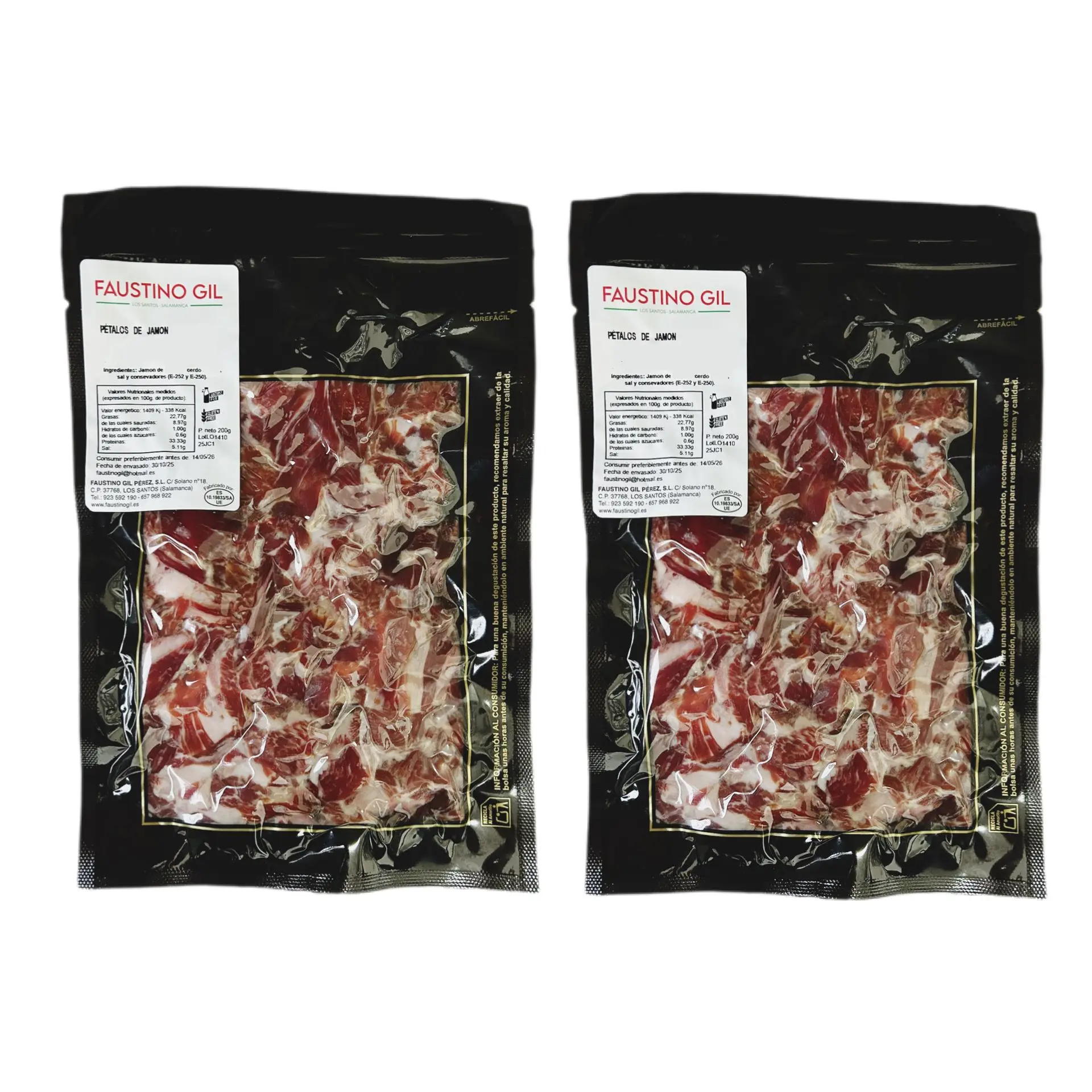 Virutas de  Jamón Ibérico cebo 400g  - 2 unidades de 200g - Lonchas de jamón -  Ibéricos Faustino Gil -
