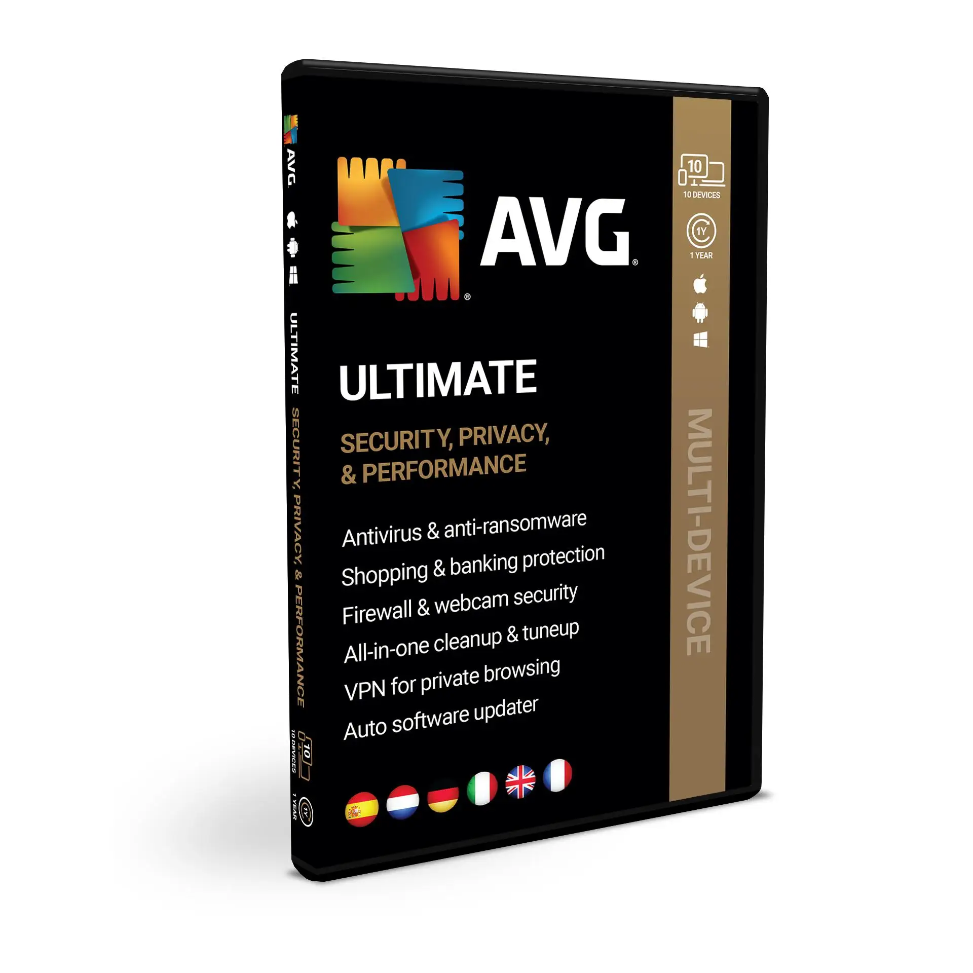 AVG Ultimate 2025 - Antivirus with AVG Secure VPN and AVG TuneUp to streamline your PC | 10 devices | 1 year | In box | PC/Mac |