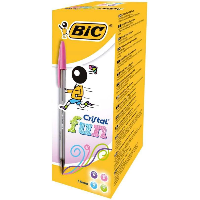 Bic cristal fun ballpoint pens broad tip (1.6 mm) assorted colors (box of 20 units)