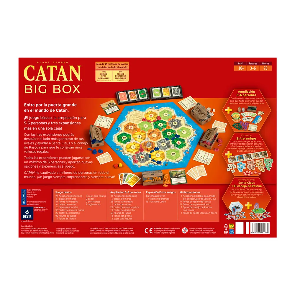 Catan Big Box 2025 - Devir Spanish board game for 4-6 players, includes base game, expansion for 5-6 players, exclusive content, and new mini-expansions for enhanced gameplay and fun family entertainment.
