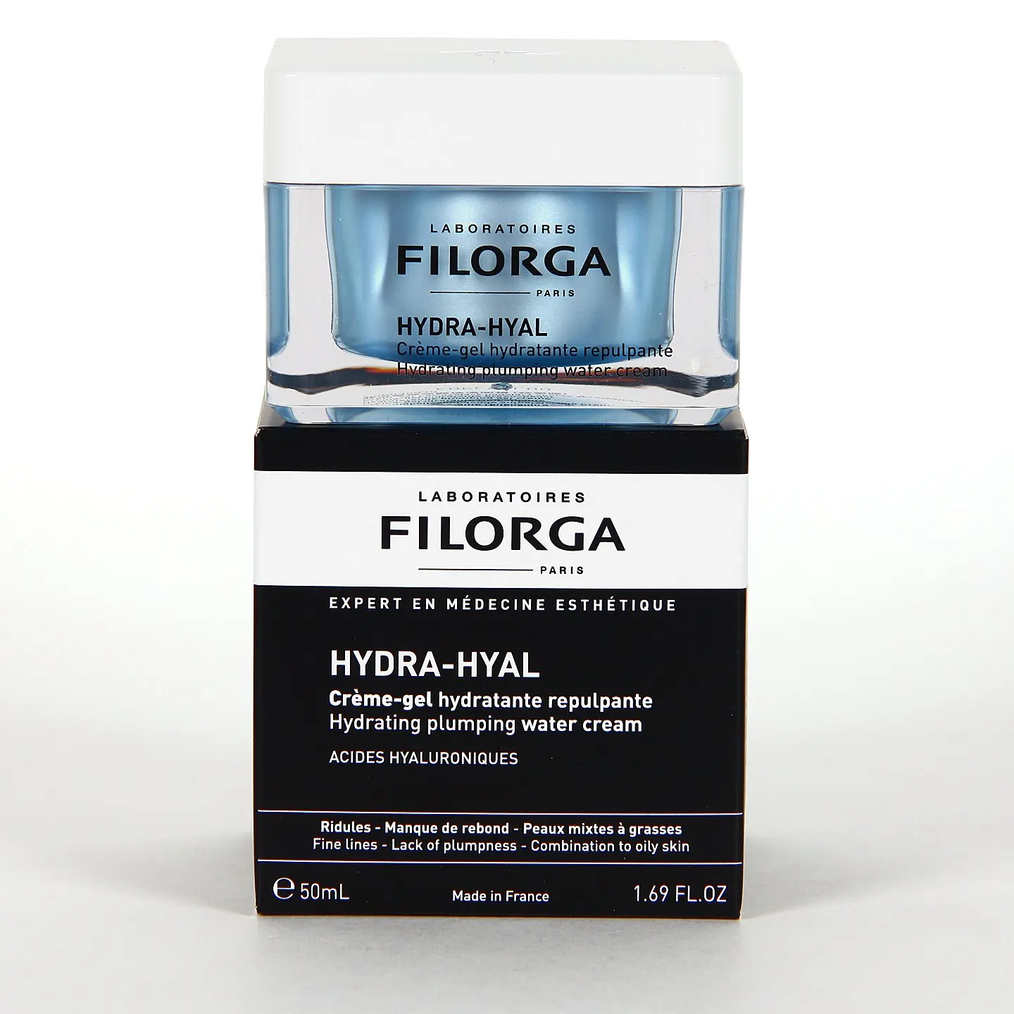 Filorga - Crema hidratante facial Hydra Hyal 50 ml gel-crema ligera con ácido hialurónico para piel mixta y grasa, efecto relleno y antiarrugas