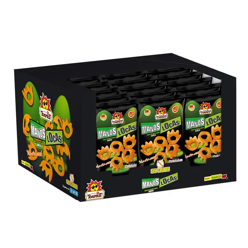 Tosfrit Aperitivos - Caja de Manos Locas de Maíz Horneado con Sabor a Queso - Sin Gluten -