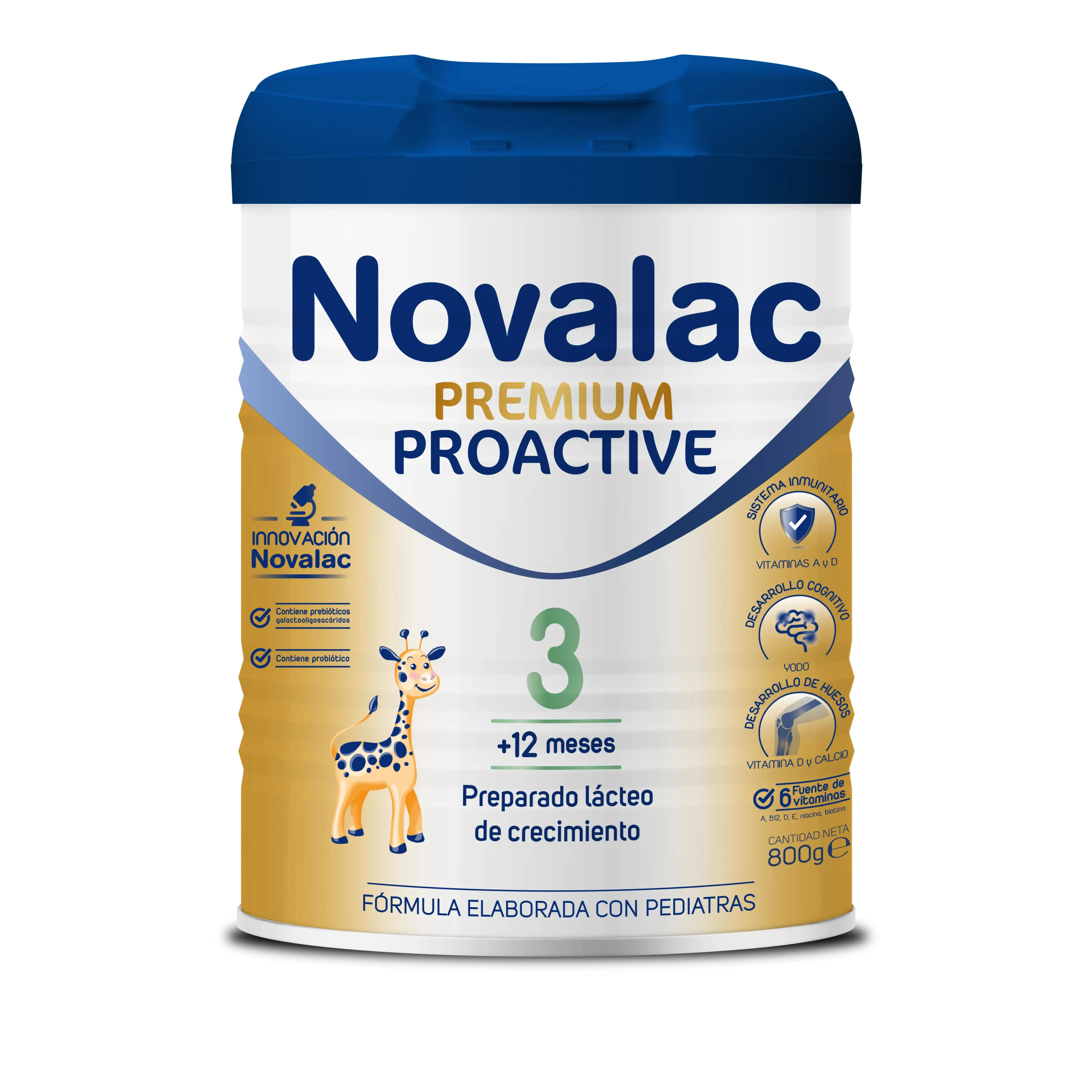 Novalac Premium Proactive 3 Leche de Continuación 1-3 Años. Contribuye al Desarrollo Normal y del sistema inmunitario del Bebé. Fórmula Elaborada con Pediatras rica en Calcio, Yodo, ViT A y D - 800 g