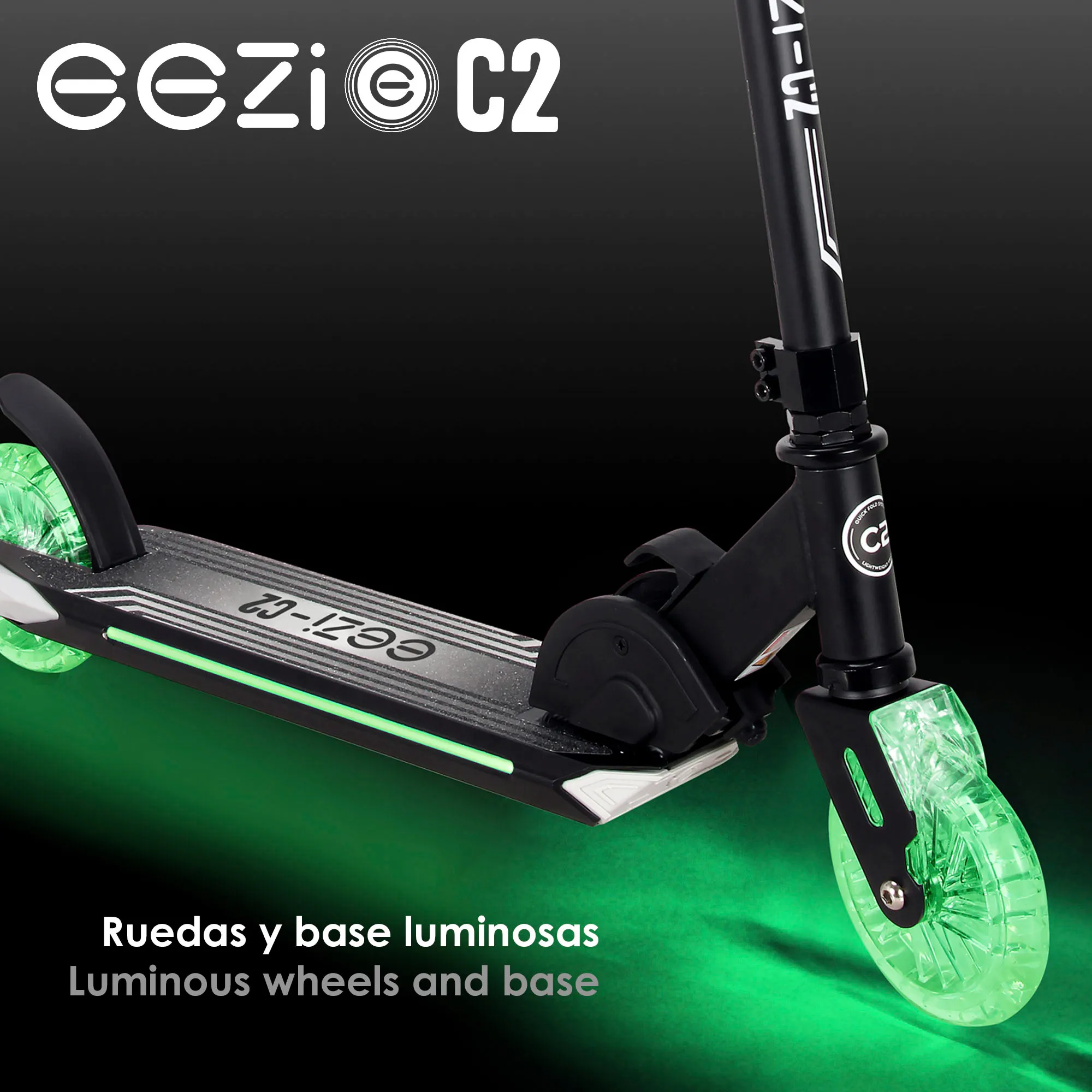 Cb toys black 2 wheel scooter foldable with eezi customizable lights - ideal for children #3