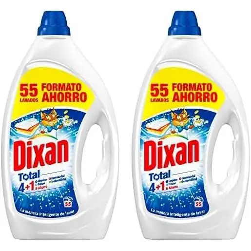 Dixan PACK DE 2*55LAVADOS Dixan Detergente Líquido para lavar la ropa blanca y clara, limpieza, luminosidad, frescor y sostenibilidad