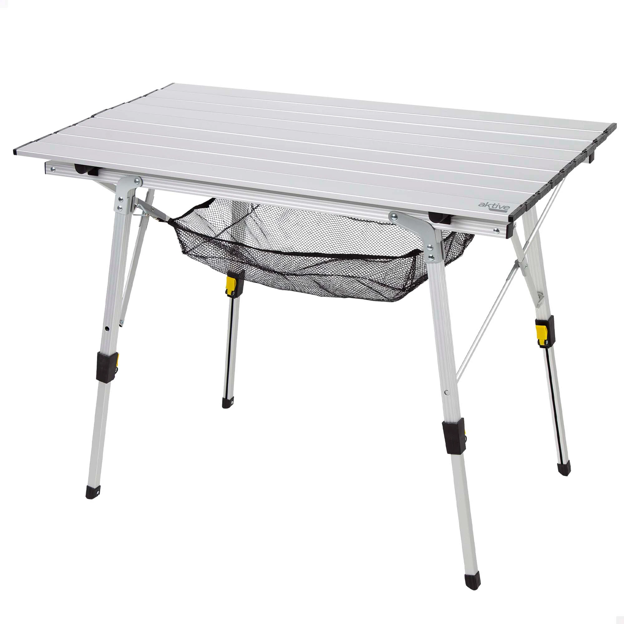 AKTIVE Mesa plegable, 90x51x45/70 cm, Altura ajustable, Topes antideslizantes, Máx. 30 kg, Malla extraíble, Bolsa de transporte, Mesa camping y picnic, Mesas plegables