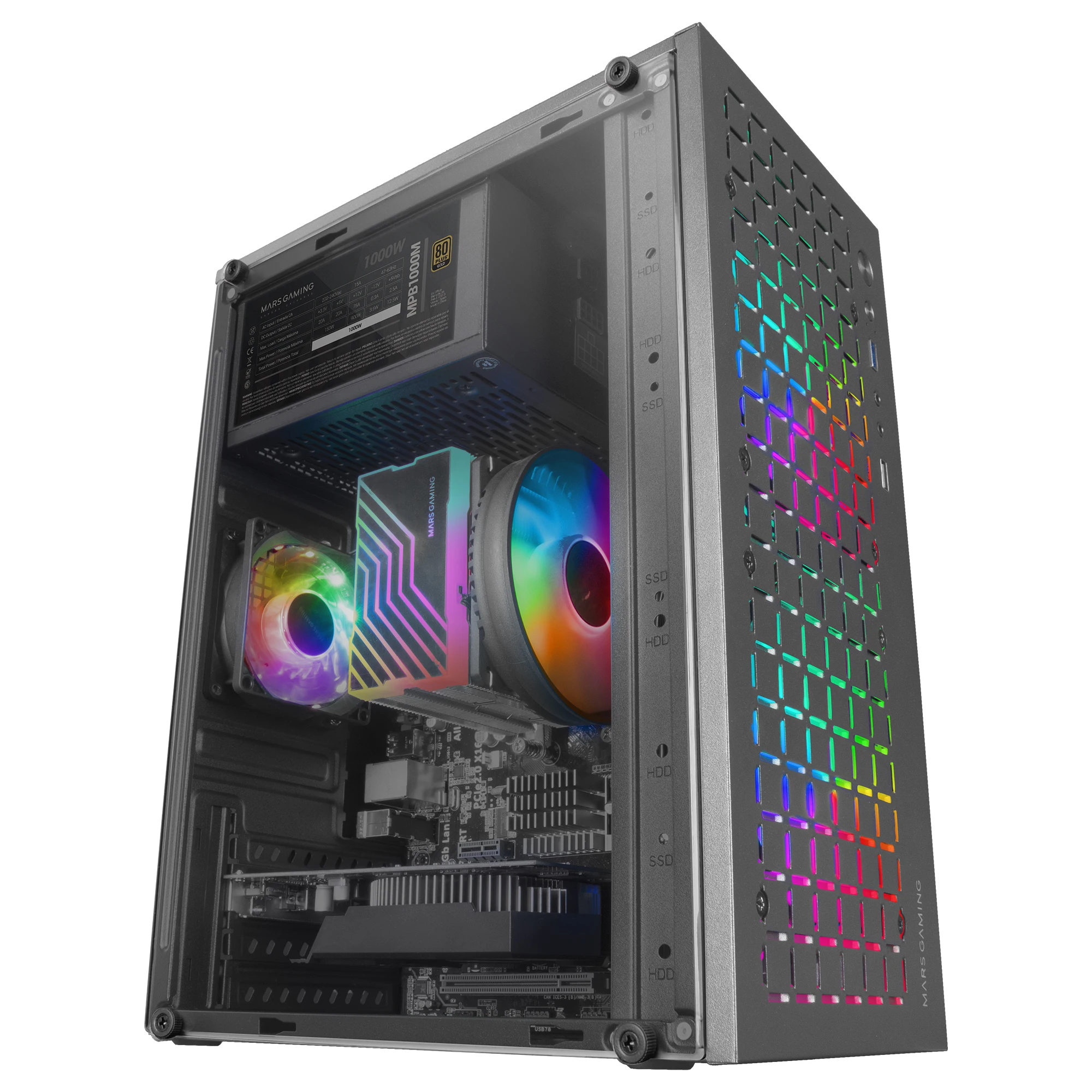 Mars Gaming MC-CORE, Caja Gaming Compacta MicroATX, Diseño Frontal Metal-Mesh, Ventana Lateral Completa, 2X Ventiladores FRGB 120mm