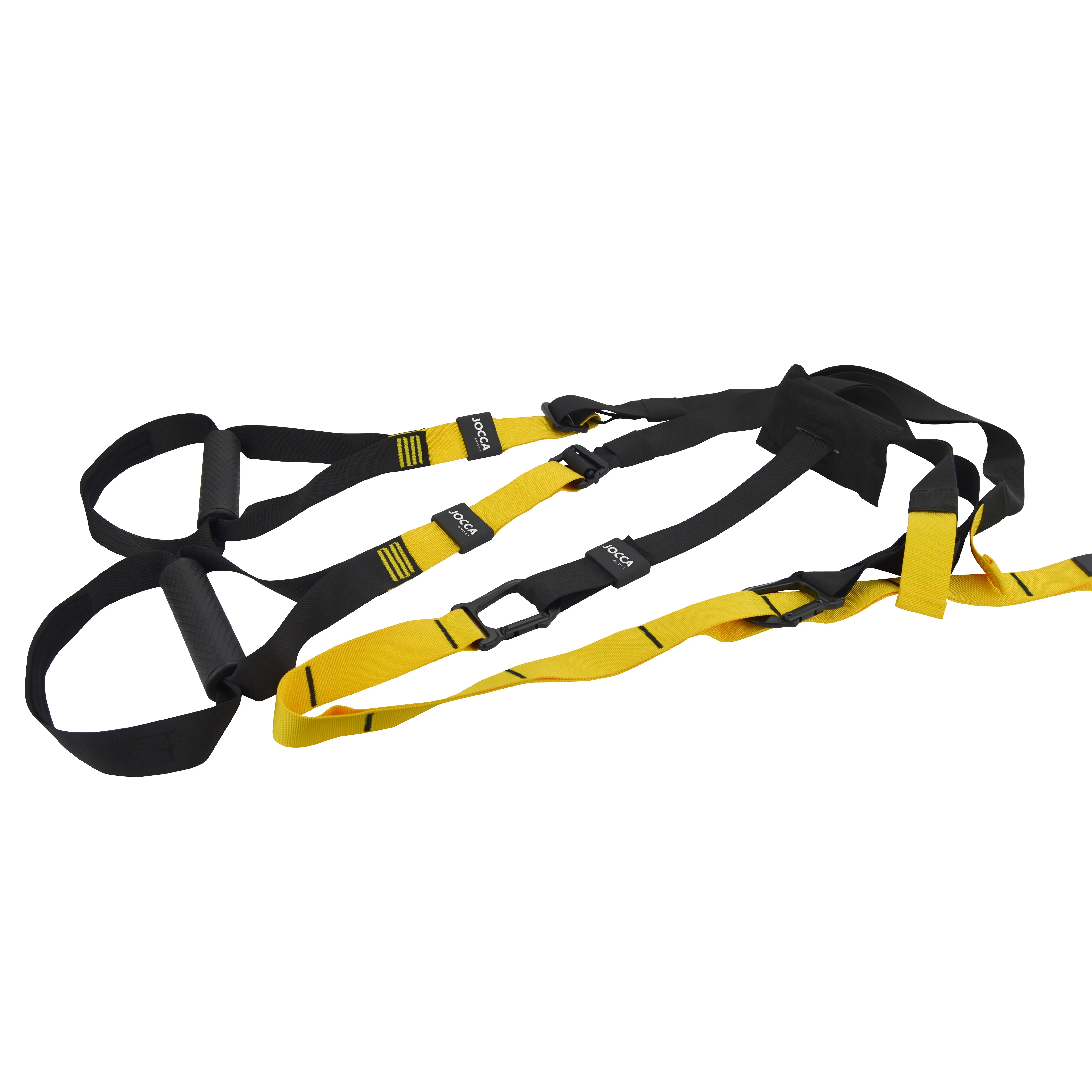 Correas Jocca regulables de suspensión para entrenamiento de lumbares, abdominales y pecho para mejorar en fuerza, resistencia y equilibrio desde cualquier lugar. Fácil de guardar. Peso máximo 120 Kg