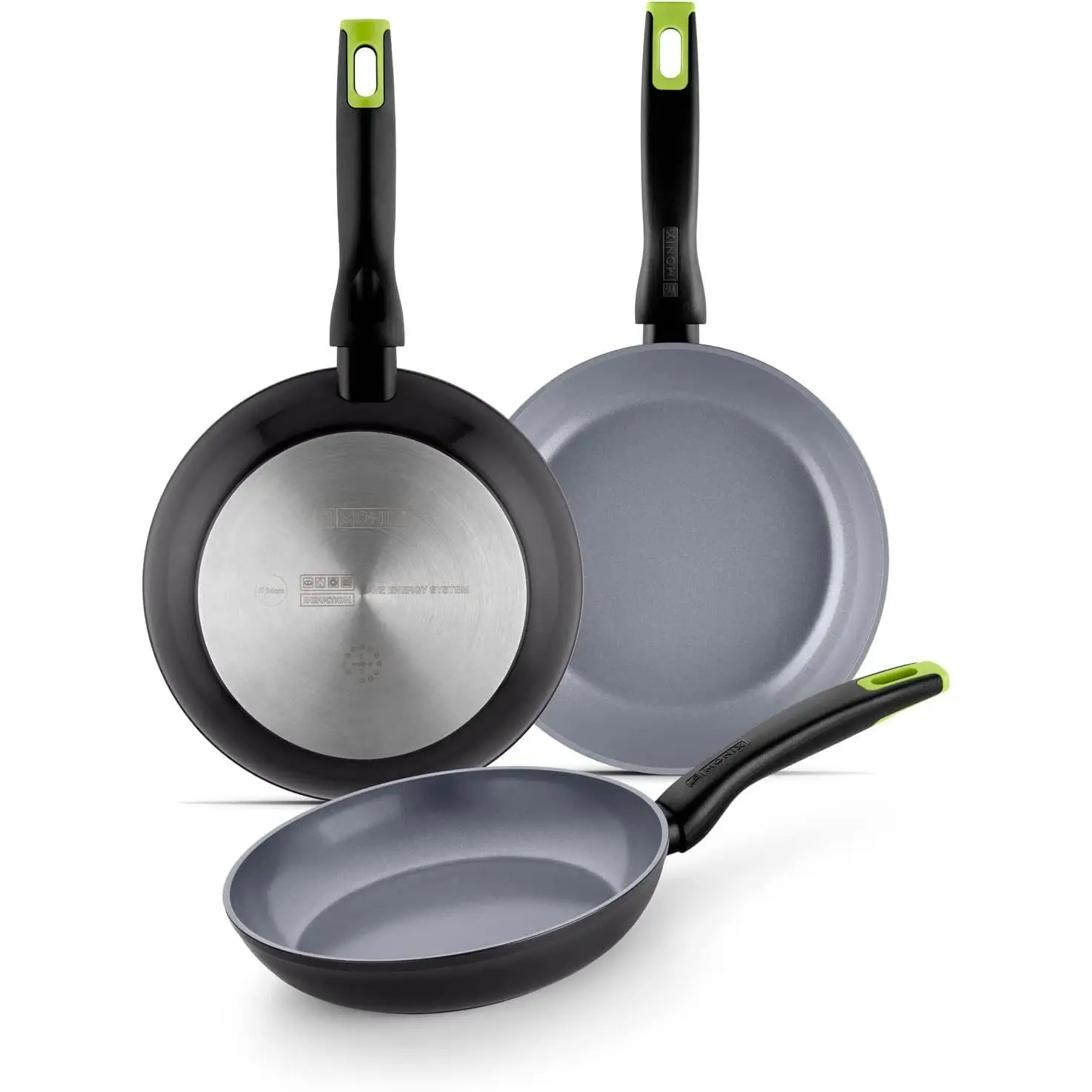 Monix Eco Nature 3 Pans Set, Lot 18, 22 and 26 cm, Forged Aluminum, Non-stick Ceramic, Durability, Ergonomic Handle