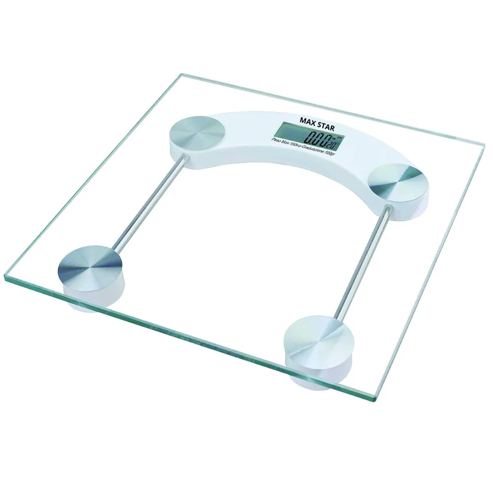 Max Star Báscula de Baño Digital Cristal Templado Cuadrada  Pantalla LCD 180KG Medidas 30cm x 30cm