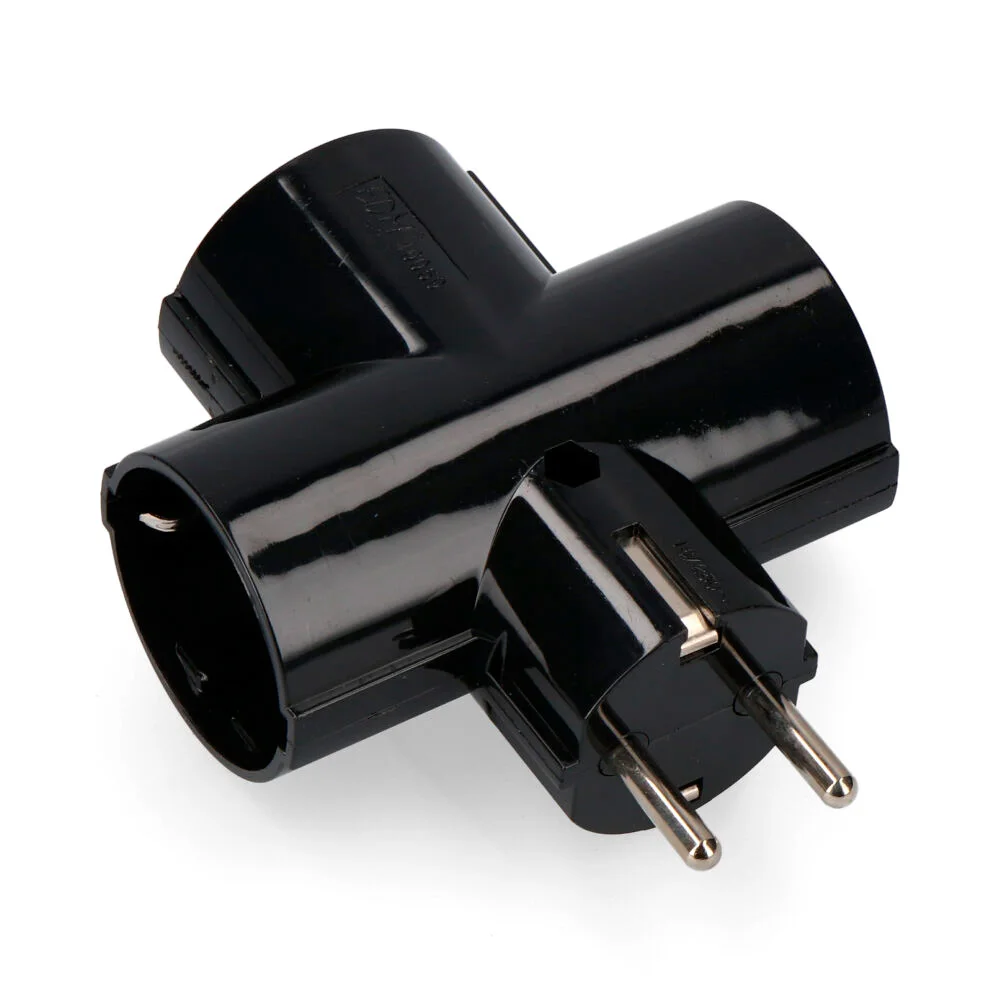 CLAVIJA TRIPLE NEGRA BLISTER CON BAQUELITA T/TL 16A 250V EDM