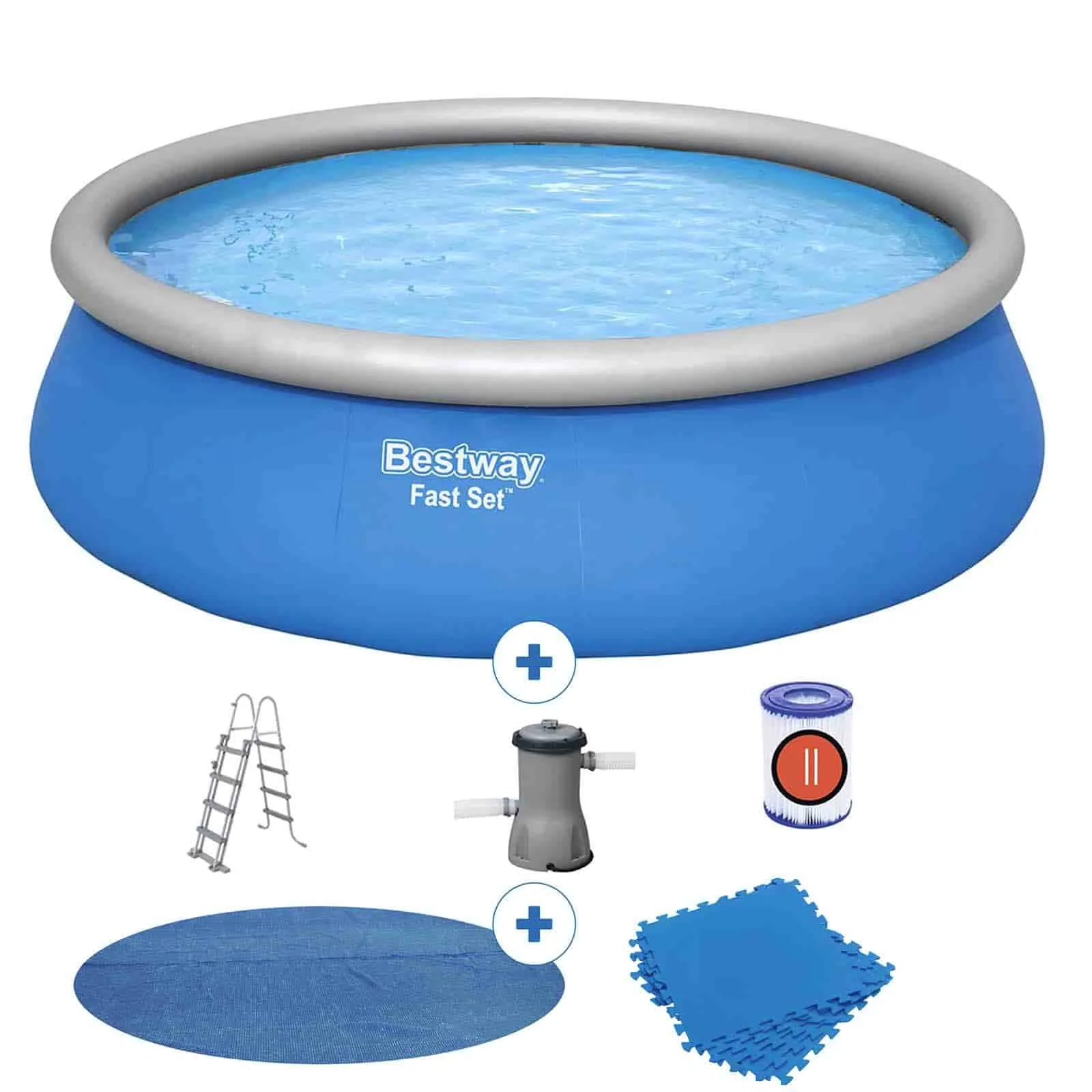 Bestway Piscina Desmontable Autoportante Bestway Fast Set  Ø457x122 cm Depuradora de Cartucho de 3.028 L/H, Cobertor Solar, Escalera y Tapiz Protector de  Suelo