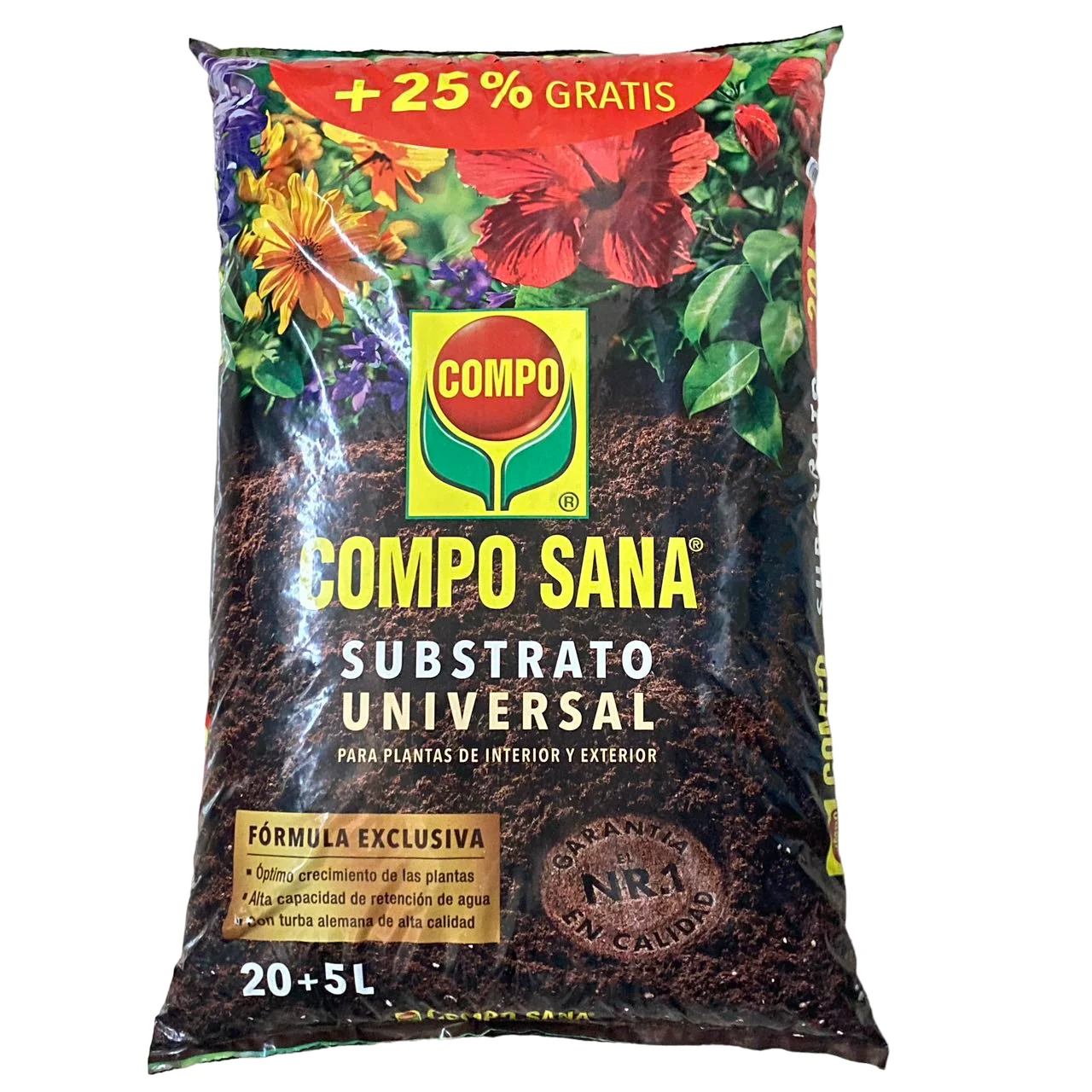 Compo sana - Sustrato Universal de Calidad en Paquete de 5, 10, 25, 40 litros para plantas flores jardín con abono