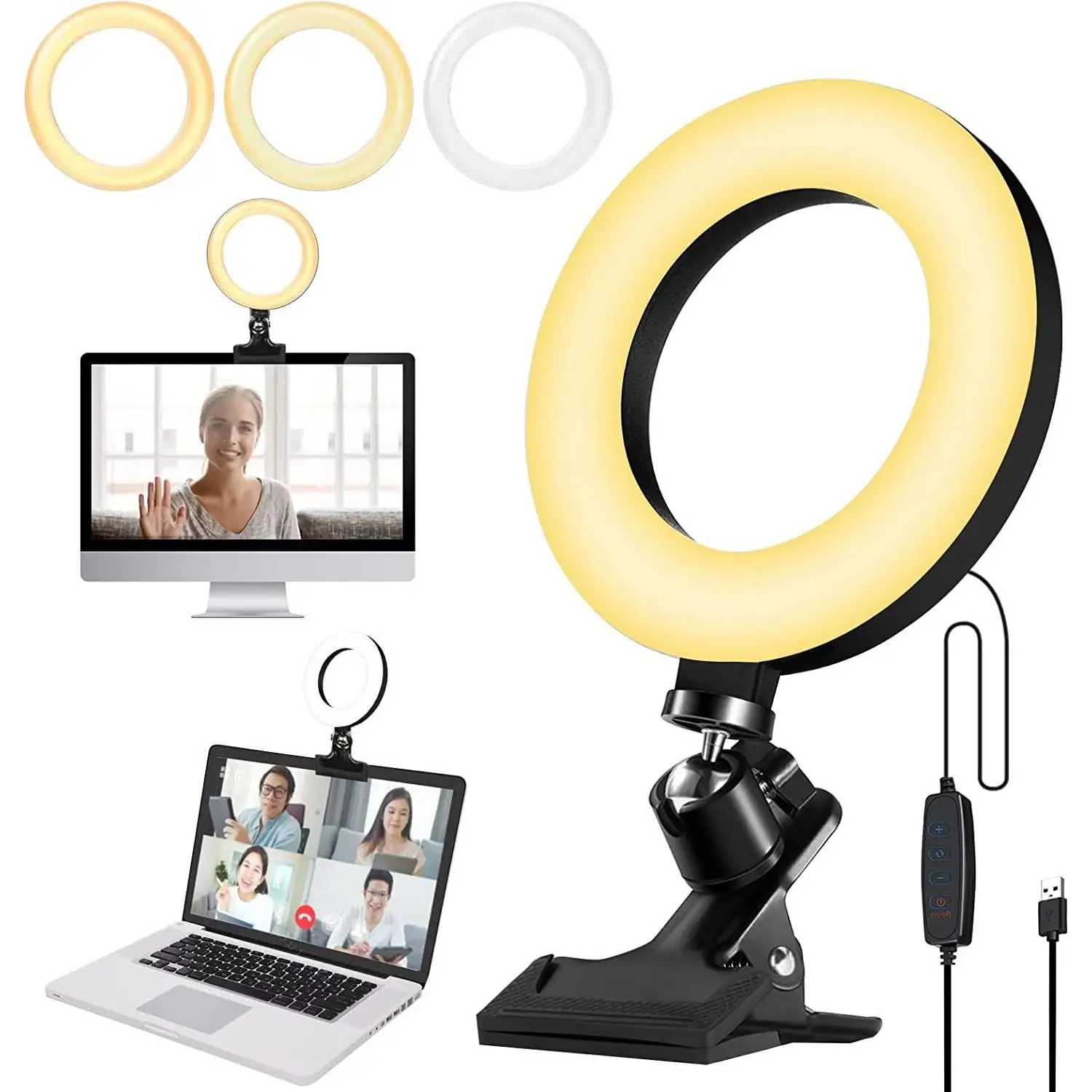 Anillo de Luz Videoconferencia,15cm, 6" Aro de Luz para grabacion videos de movil, 360 ° Giratorio de Mesa Luz con Clip de Resorte y Trípode para Móvil Selfie Laptops Youtube TikTok Maquillaje
