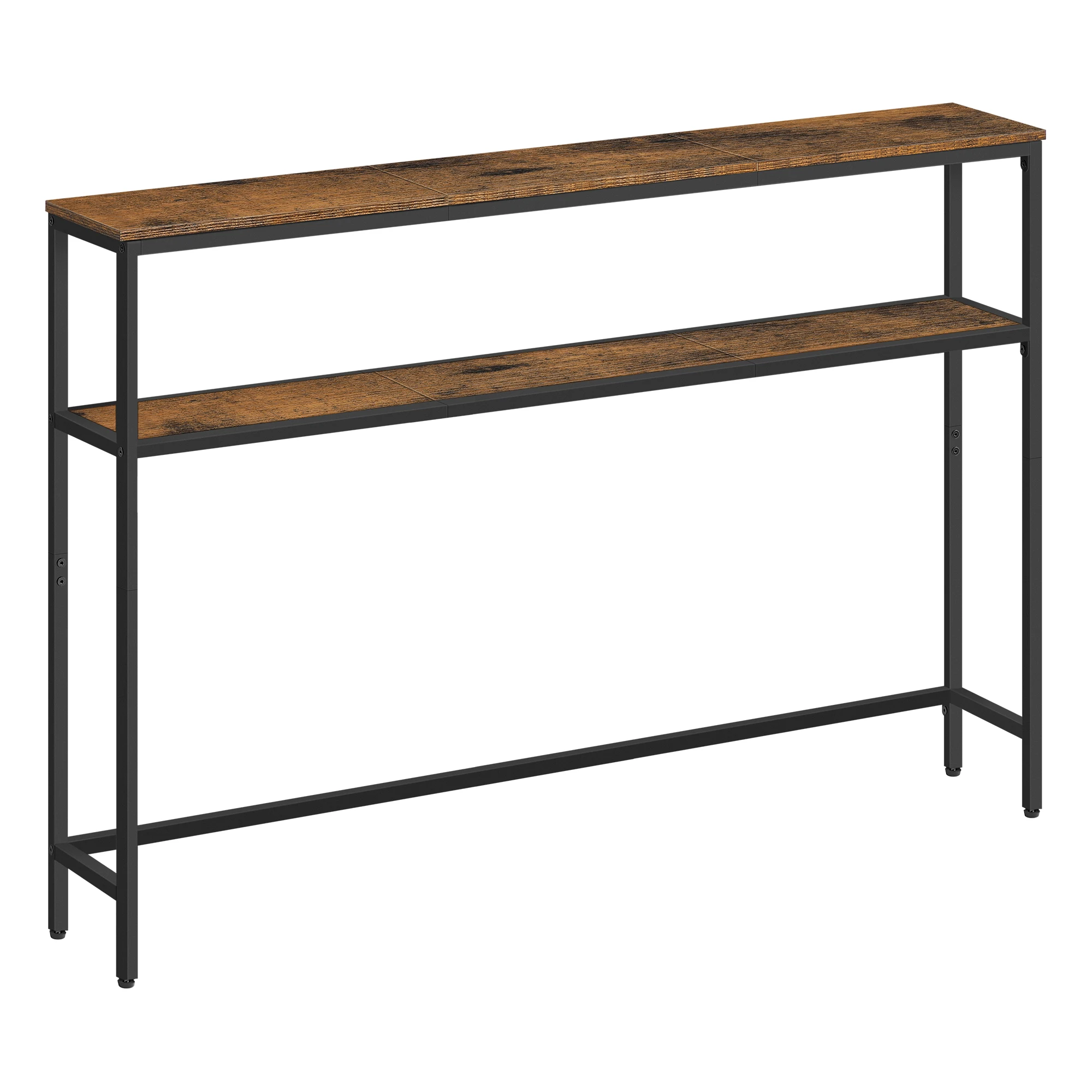 VASAGLE Tavolino consolle, tavolino stretto, 20 x 120 x 80 cm, tavolo da ingresso moderno con 2 ripiani, per soggiorno, camera da letto, marrone rustico e nero inchiostro