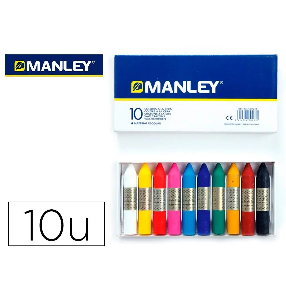 10 Color Assorted MANLEY Wax Pencils Box