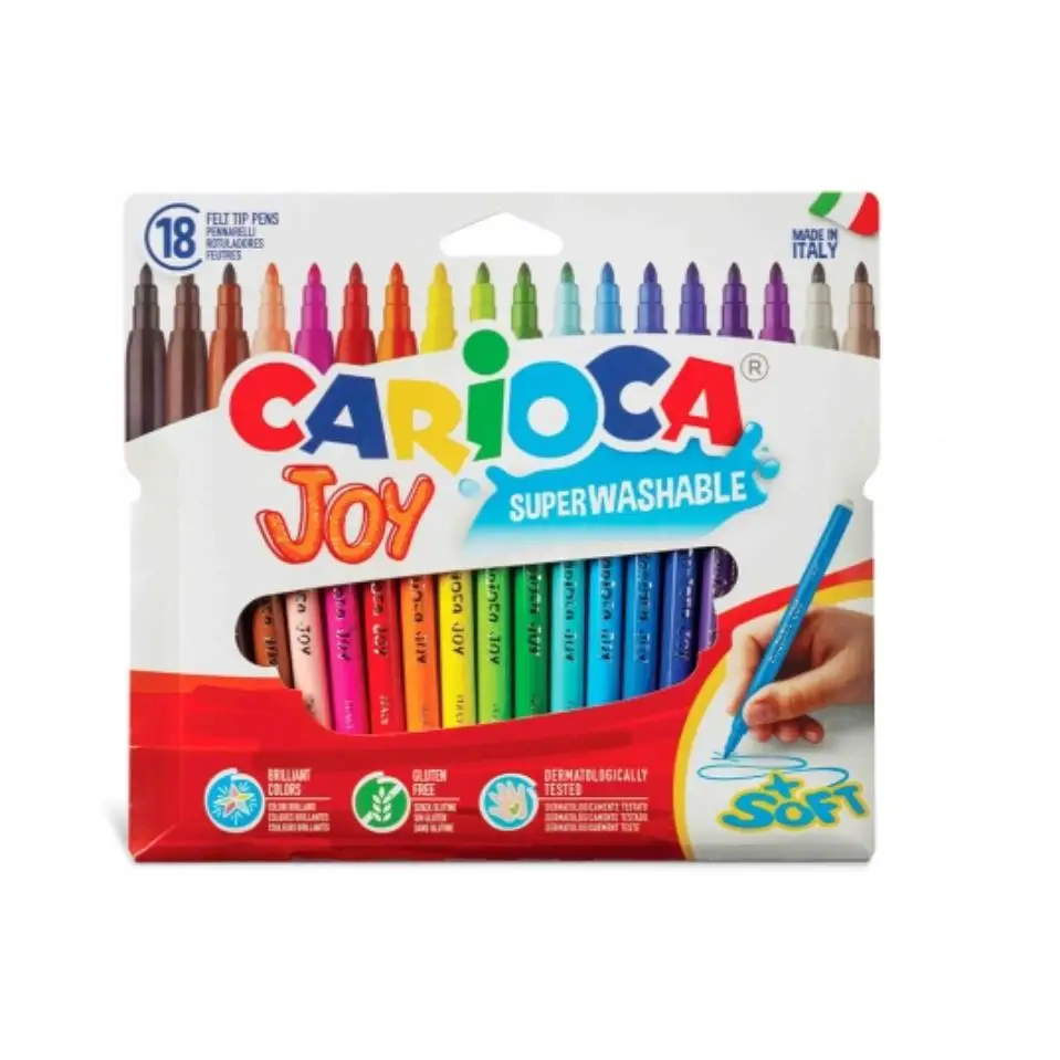 Carioca Joy Paperboard Wallet, 18 Pcs Colored Bookmarks for Children, Fine Tip, Draw and Coloring, Super Washable, Assorted Colors