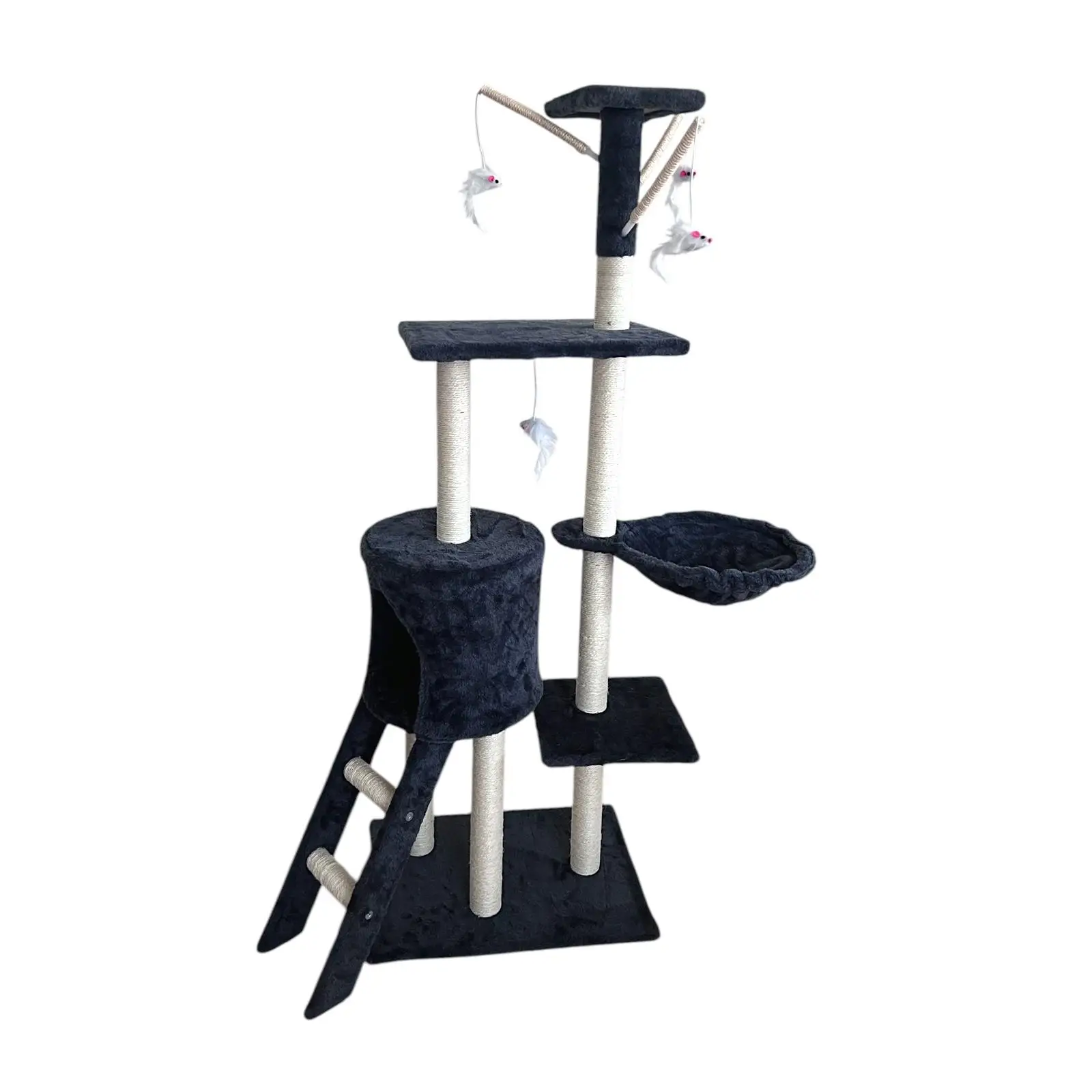 Árbol Rascador para Gatos 138 cm con Sisal Natural, Nidos, Hamaca y Plataformas – Gris