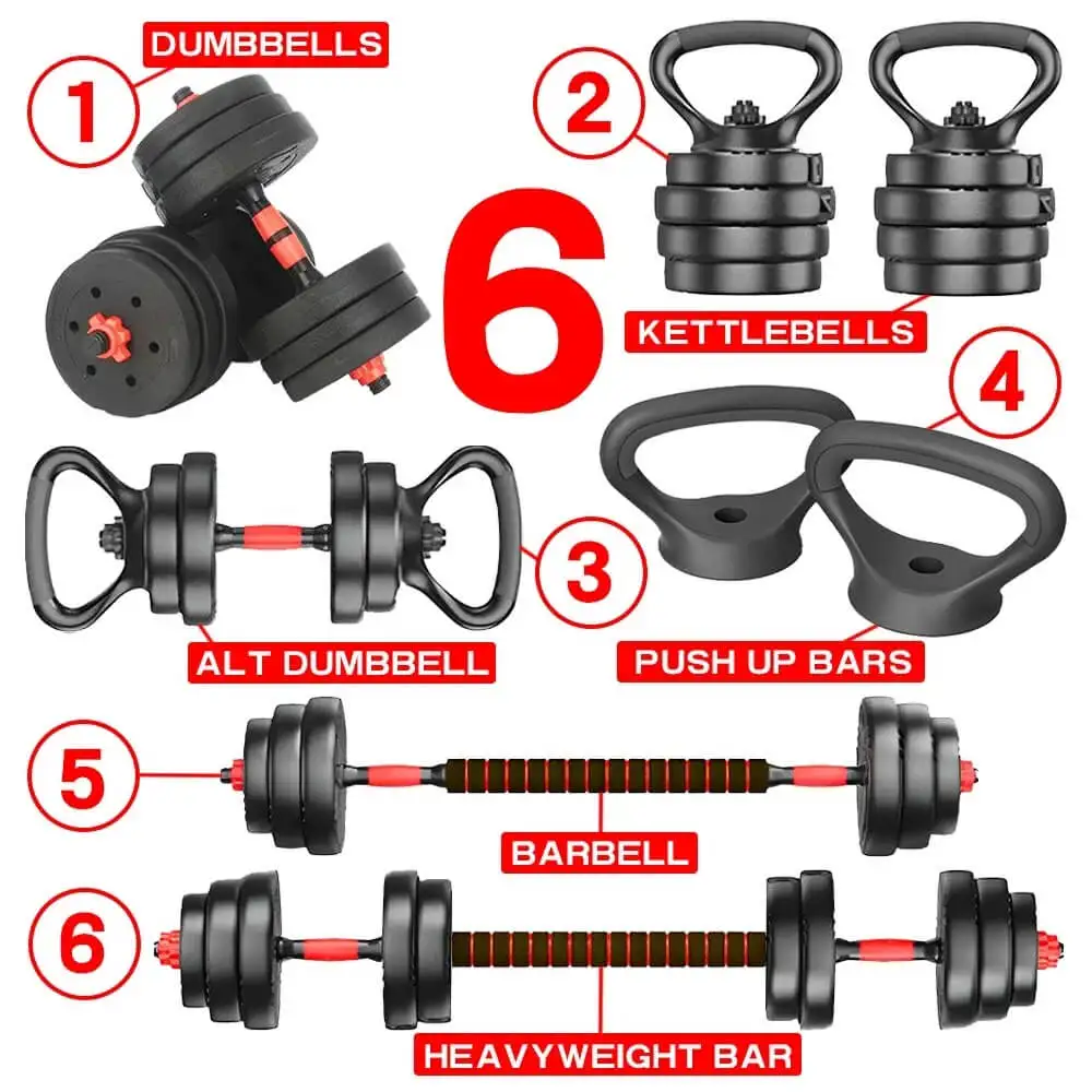 Allinlife 6 in 1 adjustable dumbbell set, 10kg, 15kg, 20kg, 30kg, 40kg, 50kg, exercise equipment, sports supplies to build, lose weight, complete body workout without leaving home (get gift gloves)