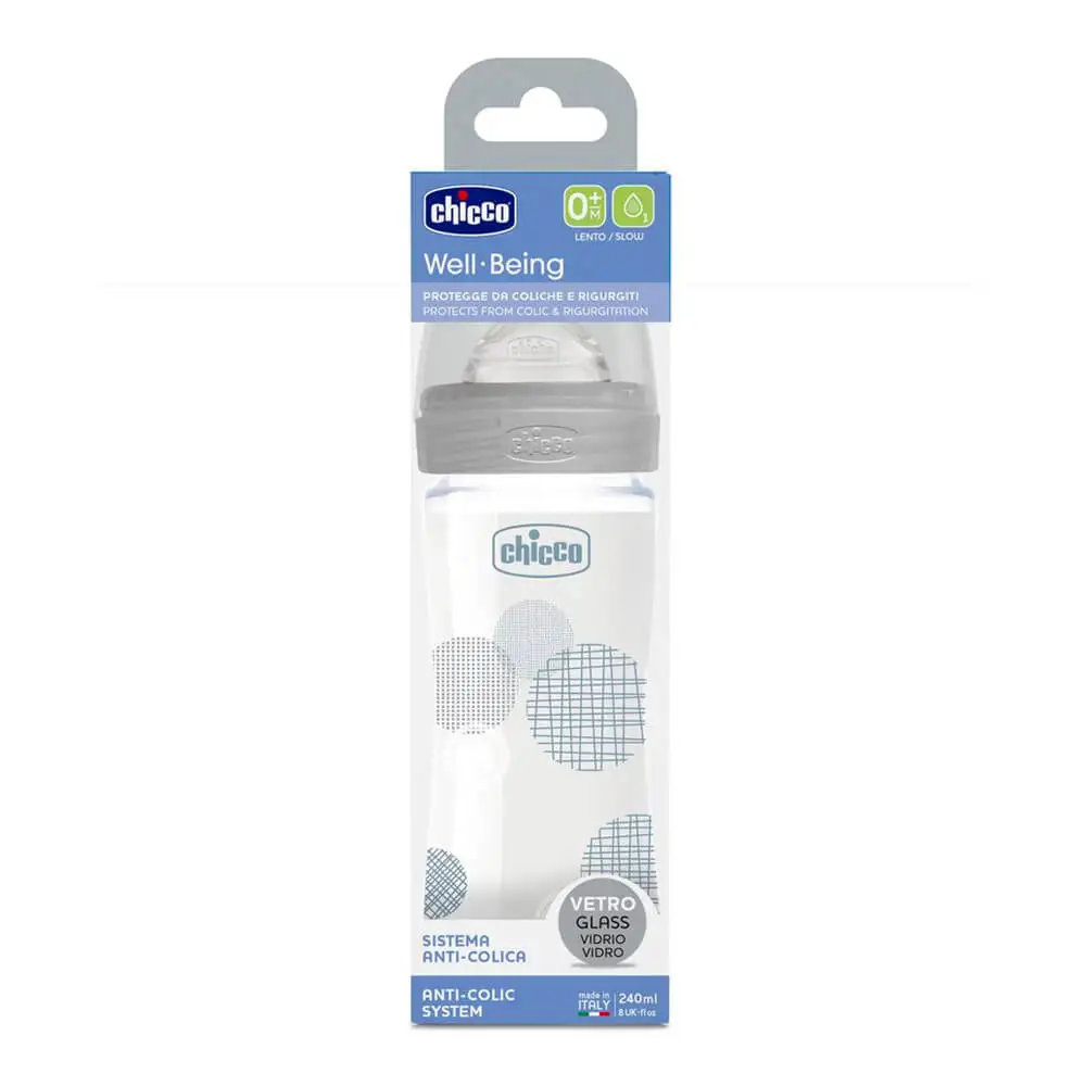 Chicco Wellbeing Biberón Vidrio Silicona Flujo Lento +0M 240ml