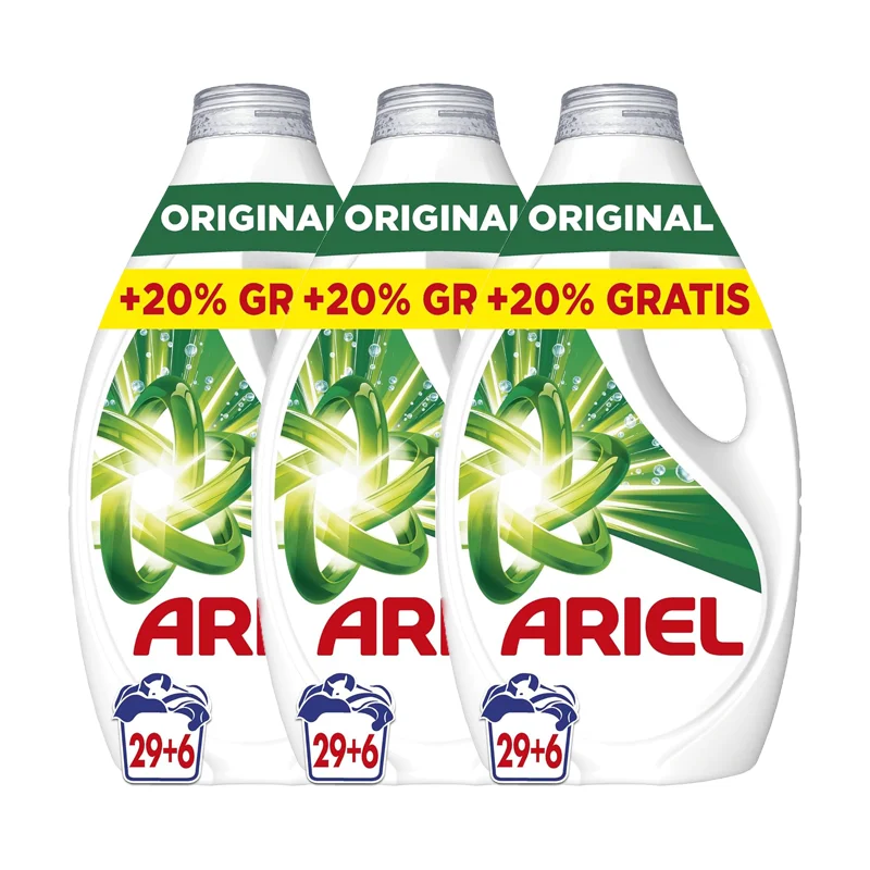 Pack De Ariel Detergente Lavadora Liquido 35 Lavados o 70 Lavados o 105 Lavados, Original, Jabon Limpieza Mejorada en Ciclos Mas Frios con la Exclusiva Tecnologia de limpieza en Frio