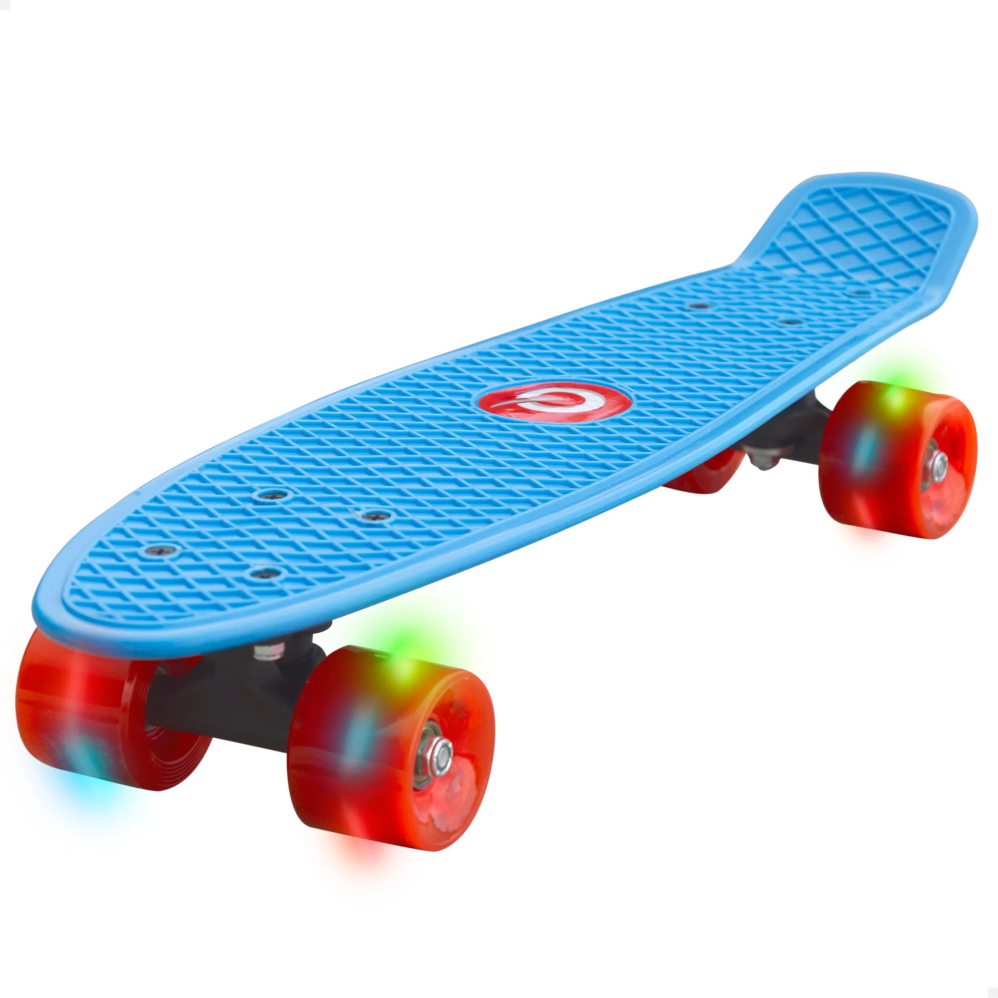 EVO - Monopatín infantil de 56 cm, base antideslizante color azul, 4 ruedas PVC rojas con luces, actividades exterior niños, ideal para jugar al aire libre, monopatines para niños