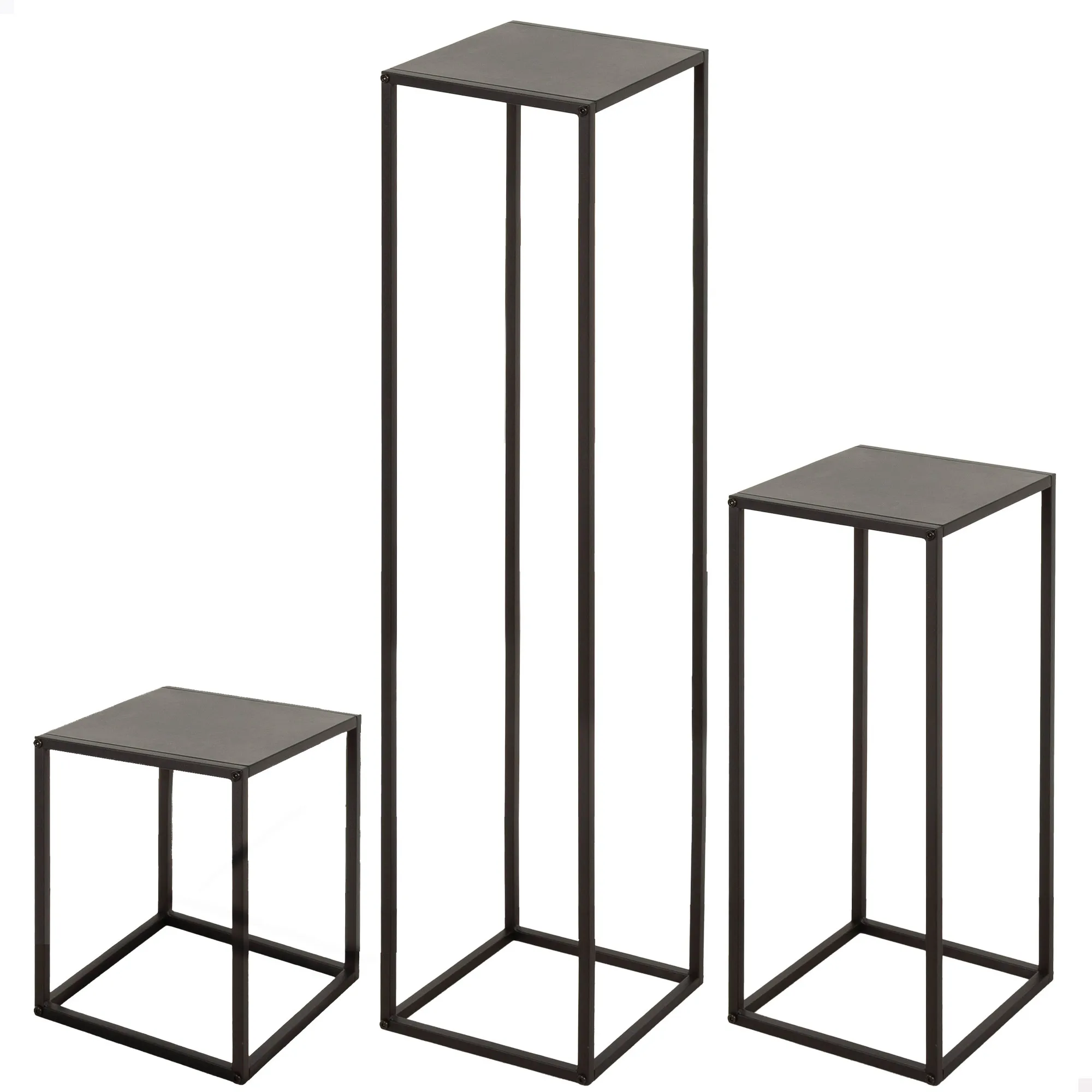 Max Home -  Set 3 mesas auxiliares cuadradas de madera gris, con patas metálicas negras, diseño moderno, para salón, dormitorio, entrada, resistente, fácil de combinar con cualquier estilo, peso