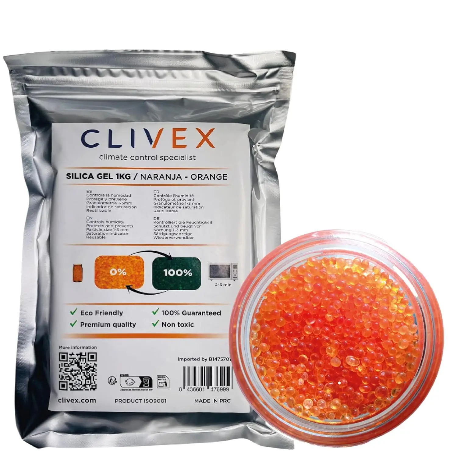 Clivex Gel de Silice Naranja 1-3 mm (Control de Humedad) 1Kg